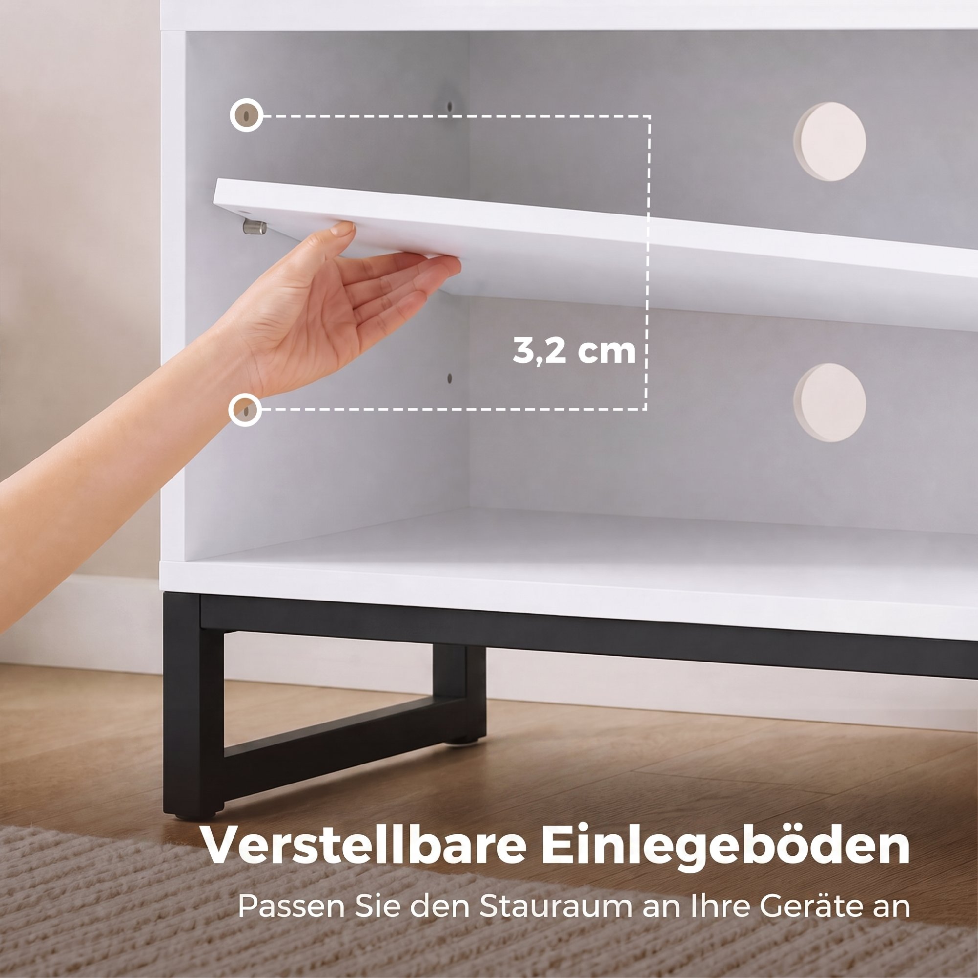 TV-Schrank für Fernseher bis 55 Zoll, modernes TV-Lowboard mit verstellbaren Einlegeböden, Weiß
