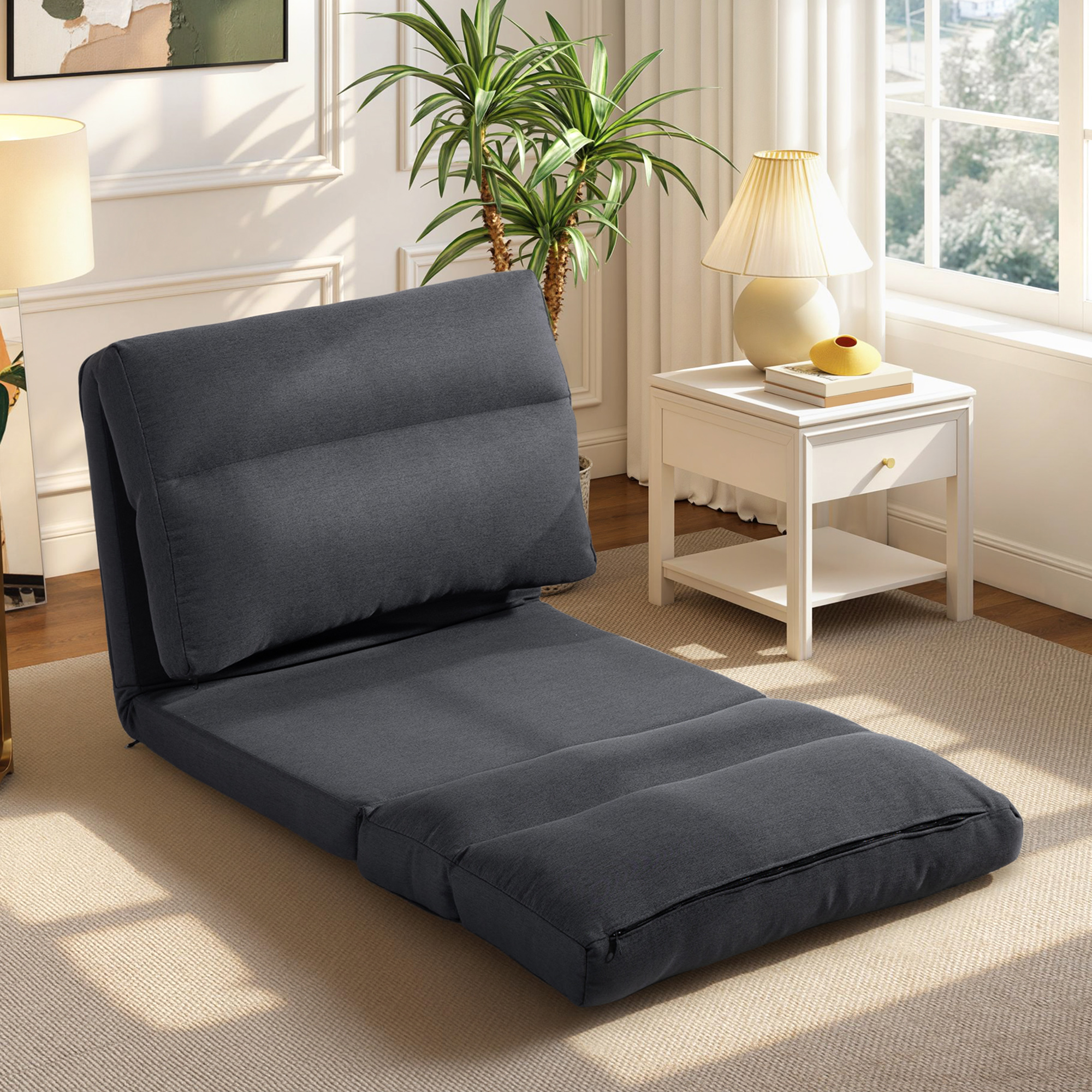 Sitzsack mit Bettfunktion, neigbare Lehne, klappbar, bis 120kg, 70 x 72 x 56 cm, Dunkelgrau
