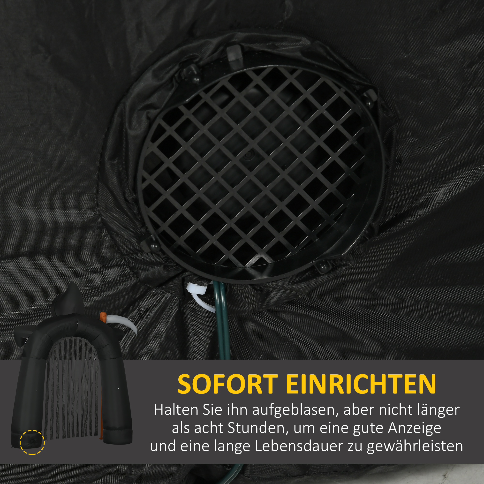 große Halloween-Gartendekoration Sensenmann-Torbogen selbstaufblasbar LED-Beleuchtung 2,85 m