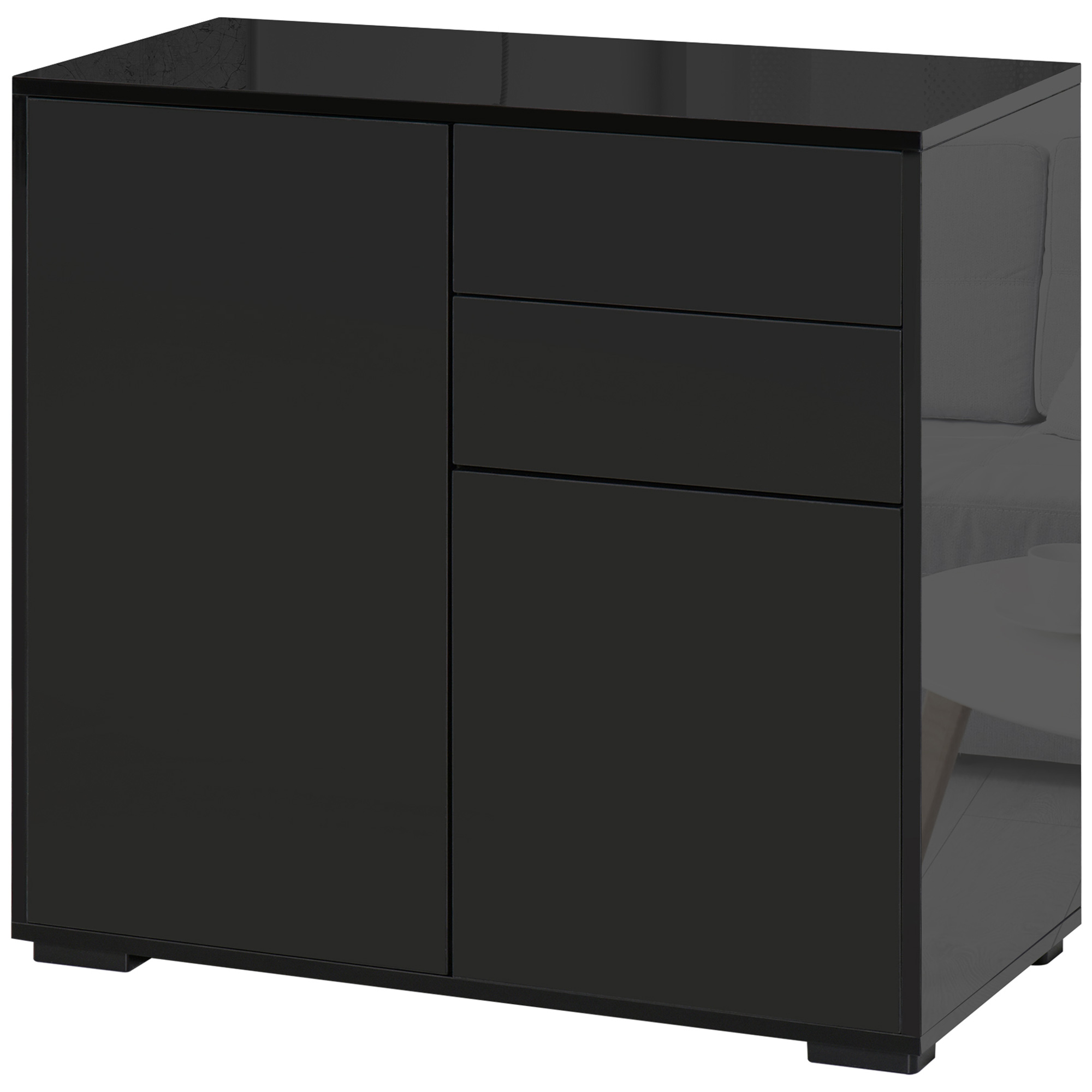 Aufbewahrungsschrank mit 2 Schubladen, 2 Türen, mit Kippschutz, für Wohnzimmer, Schlafzimmer, 79 x 36 x 74 cm, Schwarz