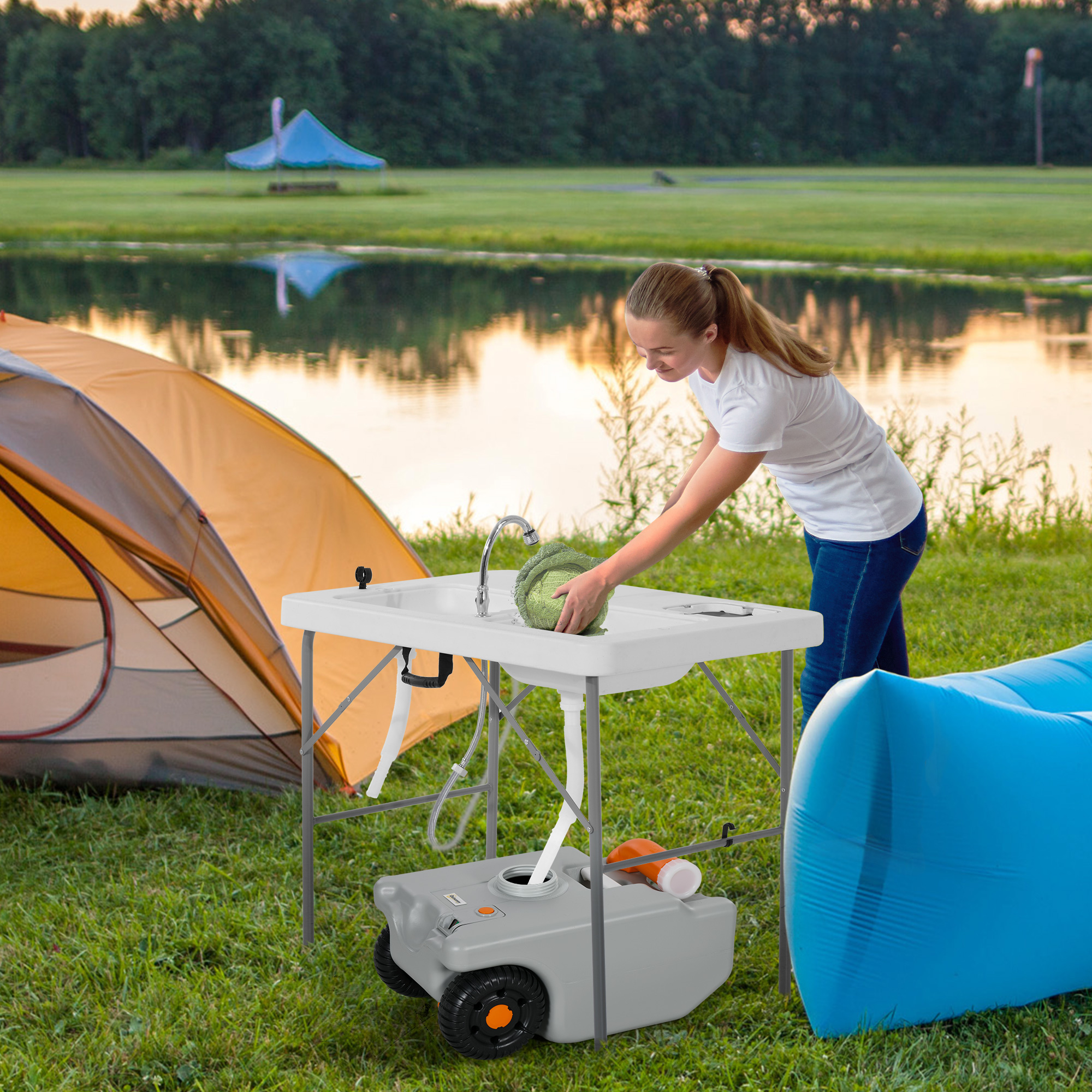 Abwassertank, 22 L, rollbar, spritzfreie Entleerung, HDPE, 33 x 26 x 53 cm, Grau