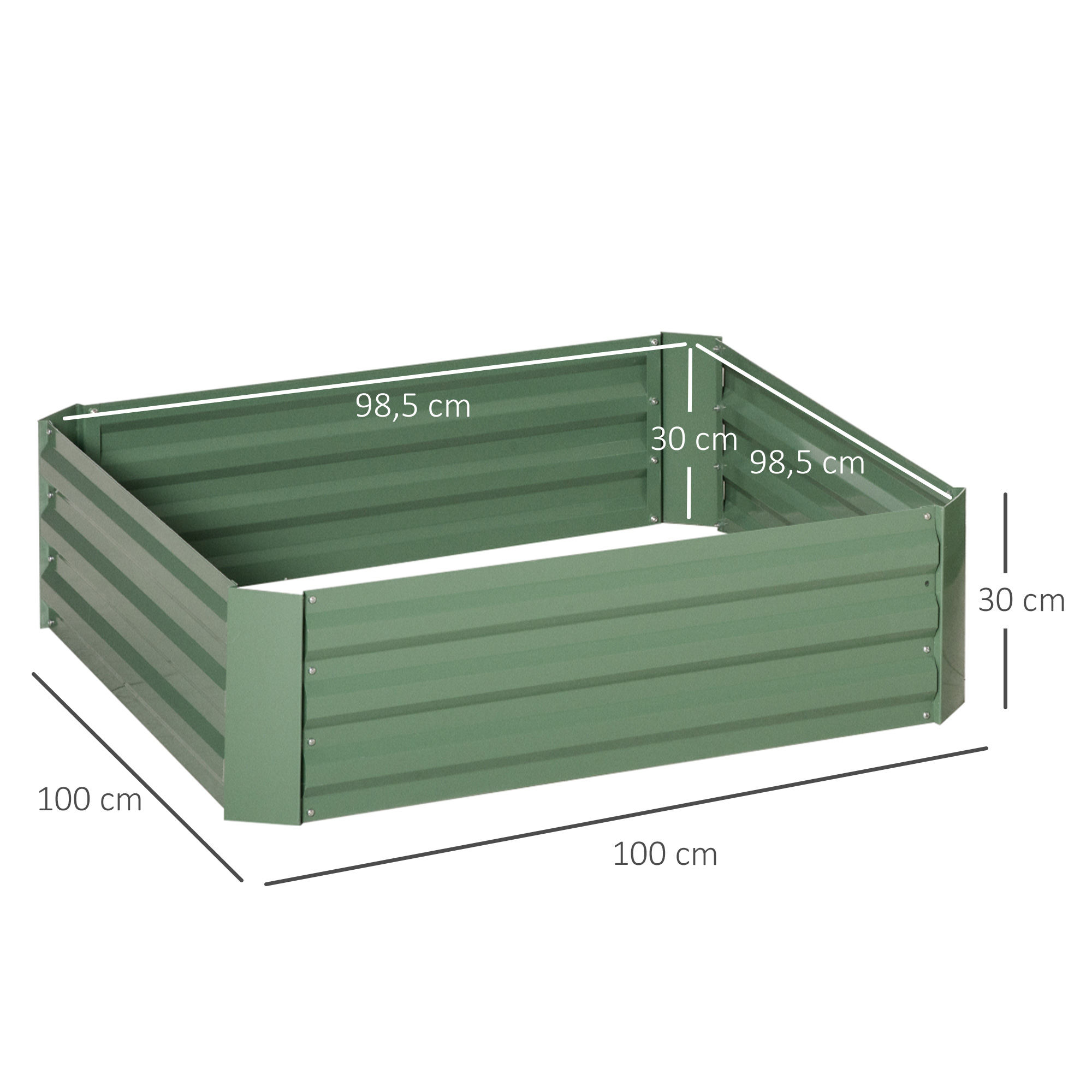 Pflanzkasten, 2er-Set, Blumenkasten, offener Boden, Stahlrahmen, grün, (2 x) 100 x 100 x 30 cm