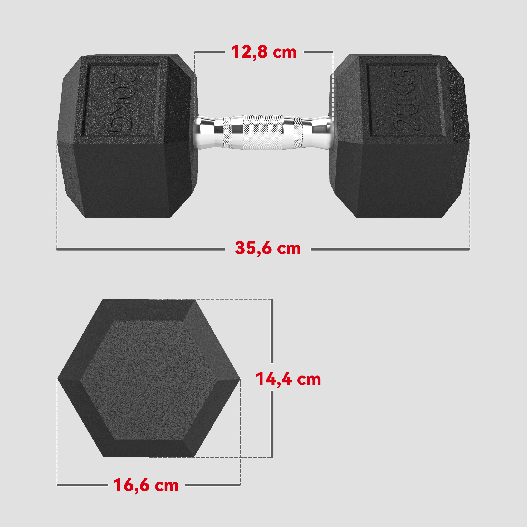 Hanteln mit gerändeltem Griff, Kurzhantel aus Gusseisen, 1 x 20kg, Kurzhanteln für Männer und Frauen, Dumbbell für Zuhause, Fitnessstudio, Krafttraining