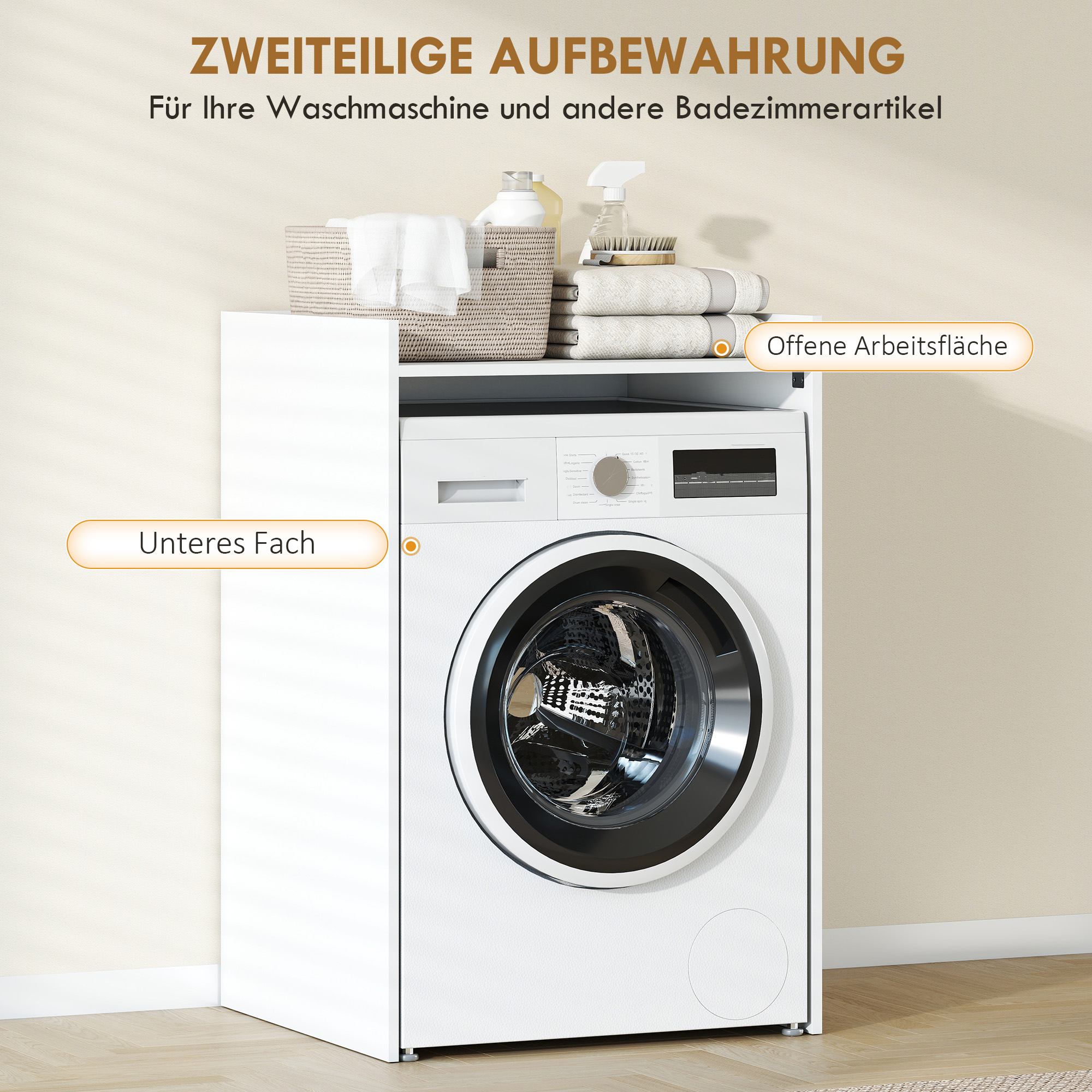 Badezimmerschrank Nischenschrank mit offen Regal, Badschrank für Badezimmer, kleine Räume, 64 x 60 x 97,5 cm, Weiß