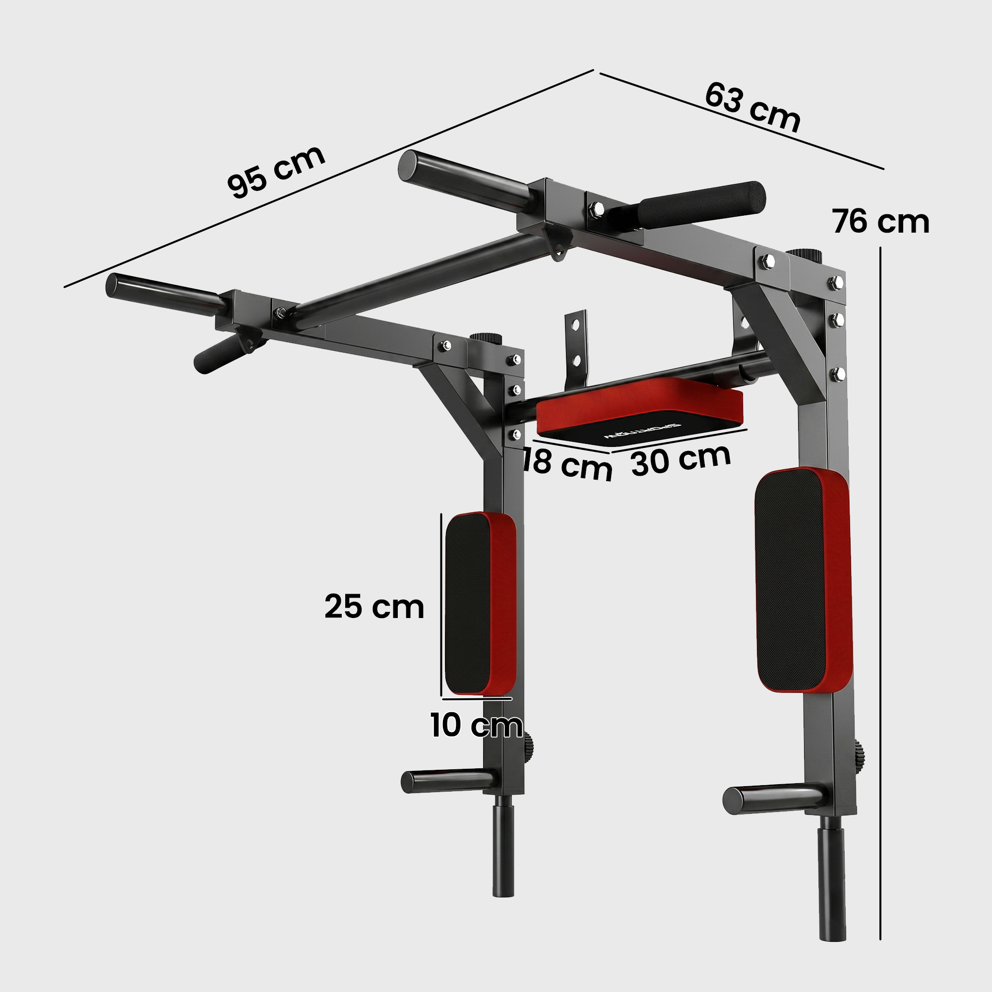 Wand-Klimmzugstange, 2-in-1 Profi-Klimmzug- und Dipstation für das Heimtraining, bis 200 kg, Rot
