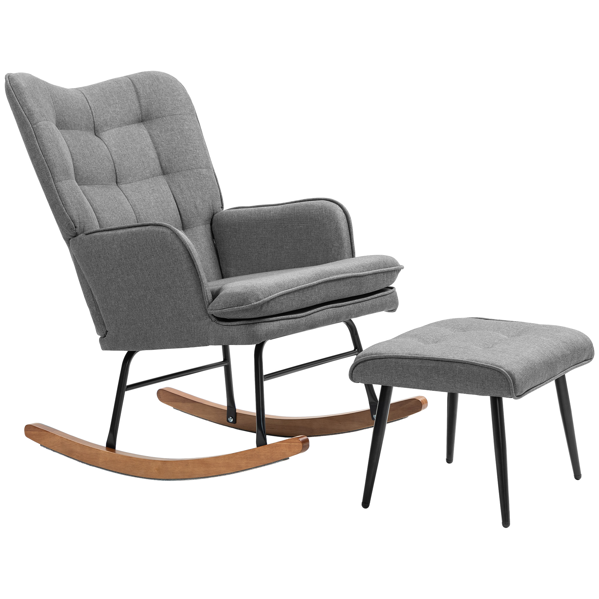 Schaukelstuhl mit Hocker, komfortabel, bis 130 kg, Leinenoptik, 64x89x90cm, Dunkelgrau Schaukelstuhl mit Hocker, komfortabel, bis 130 kg, Leinenoptik, 64x89x90cm, Dunkelgrau