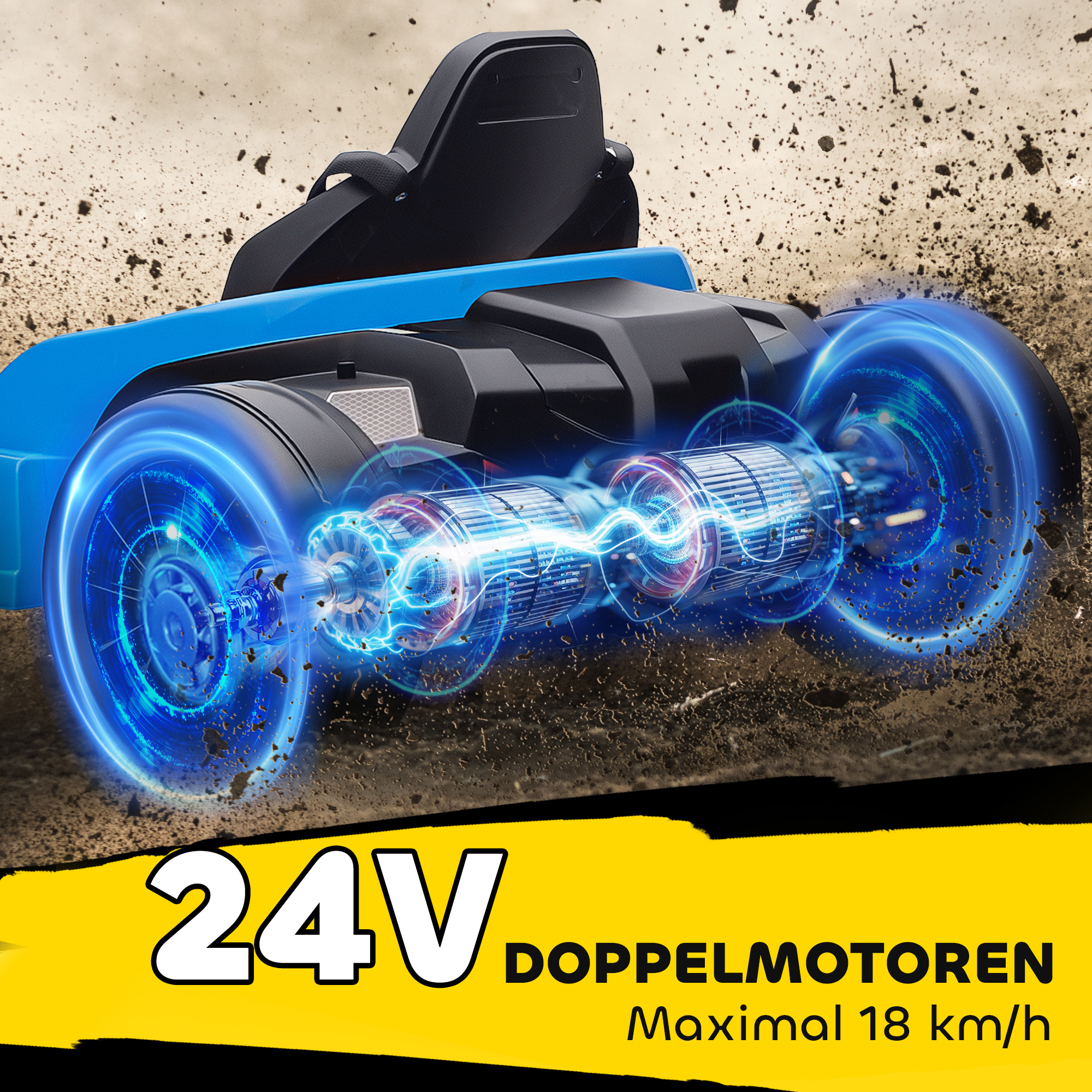 24V elektrisches Go-Kart, Drift-Modus, verstellbarer Sitz, 5-Punkt-Sicherheitsgurt, Musikfunktion, Hupe, 6-12 Jahre Blau