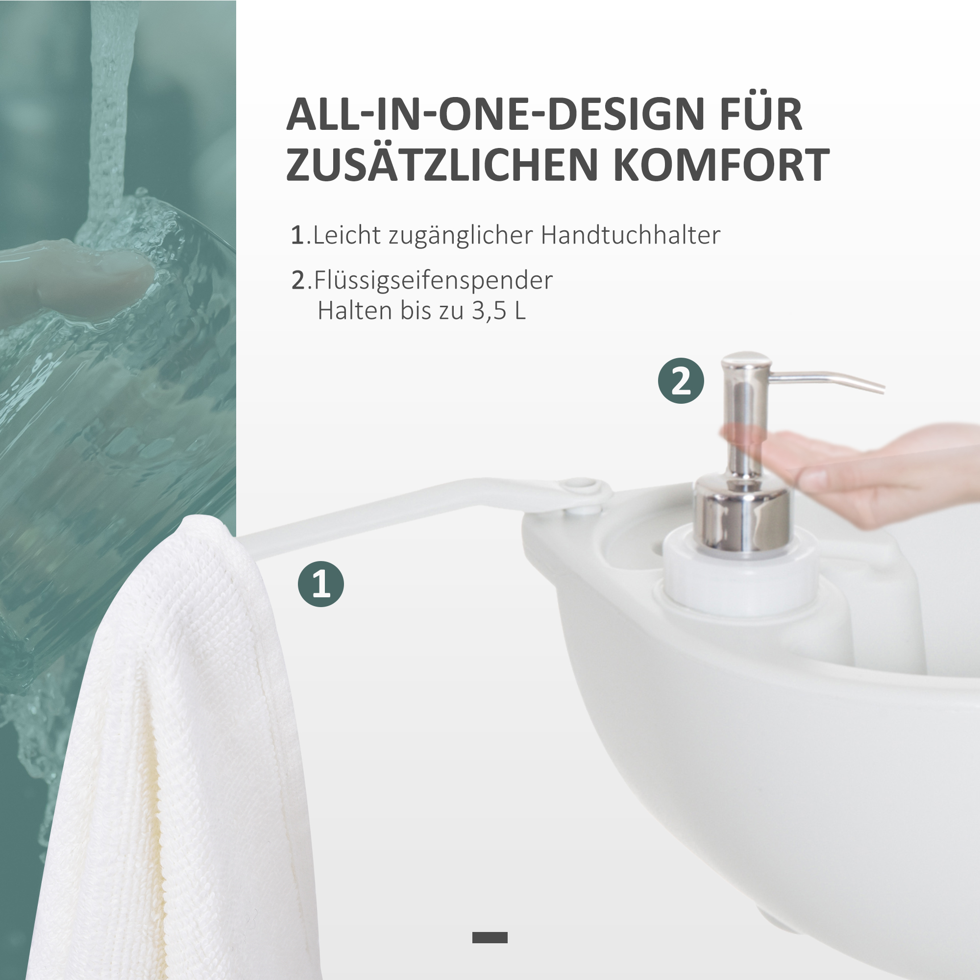 Camping-Waschbecken mit Auffangbehälter, Seifenspender, 17L Wassertank, mobil, hellgrau