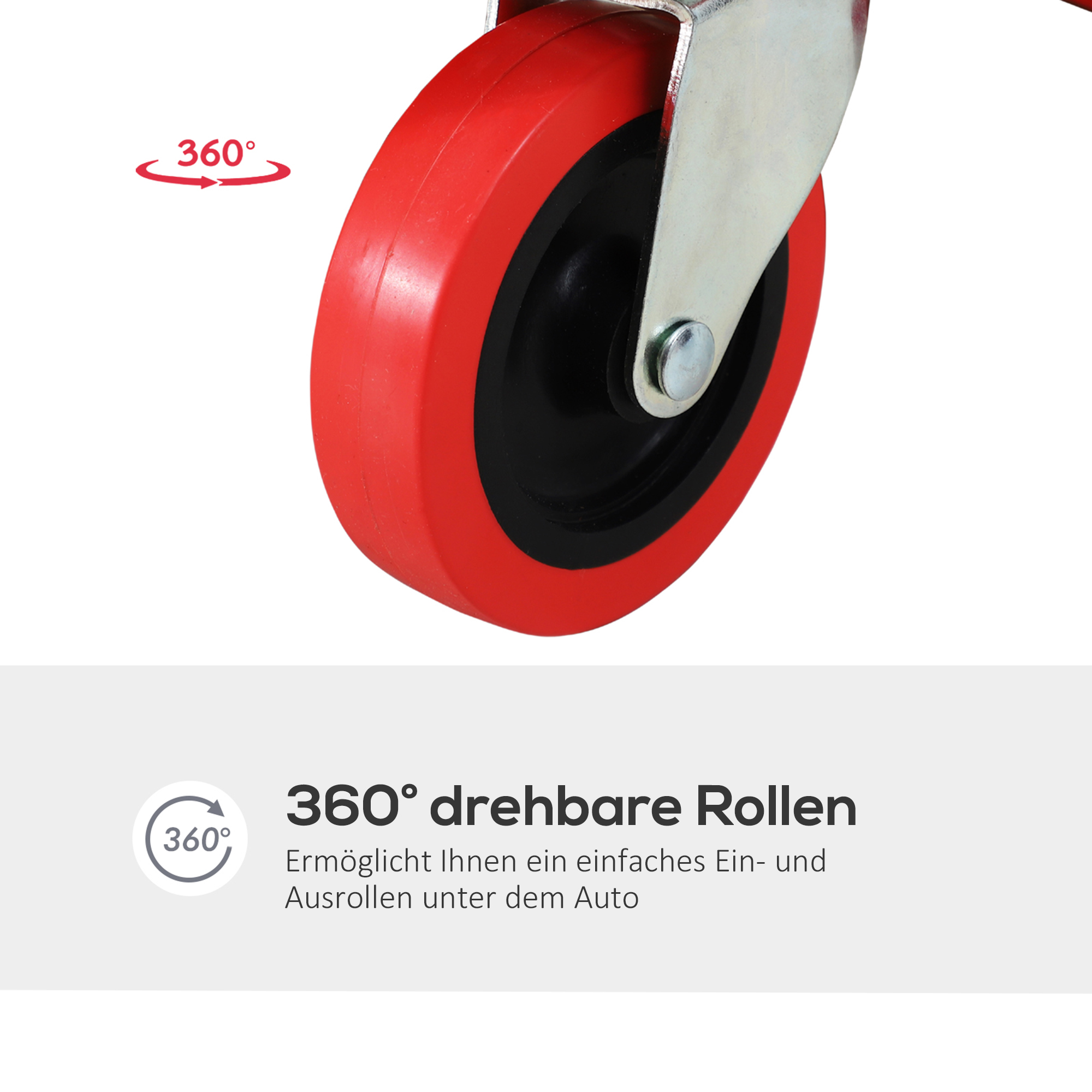 Montage-Rollbrett, Kopfstütze, Werkzeugablage, ölbeständig, bis 120 kg, 100x48x12 cm, Rot