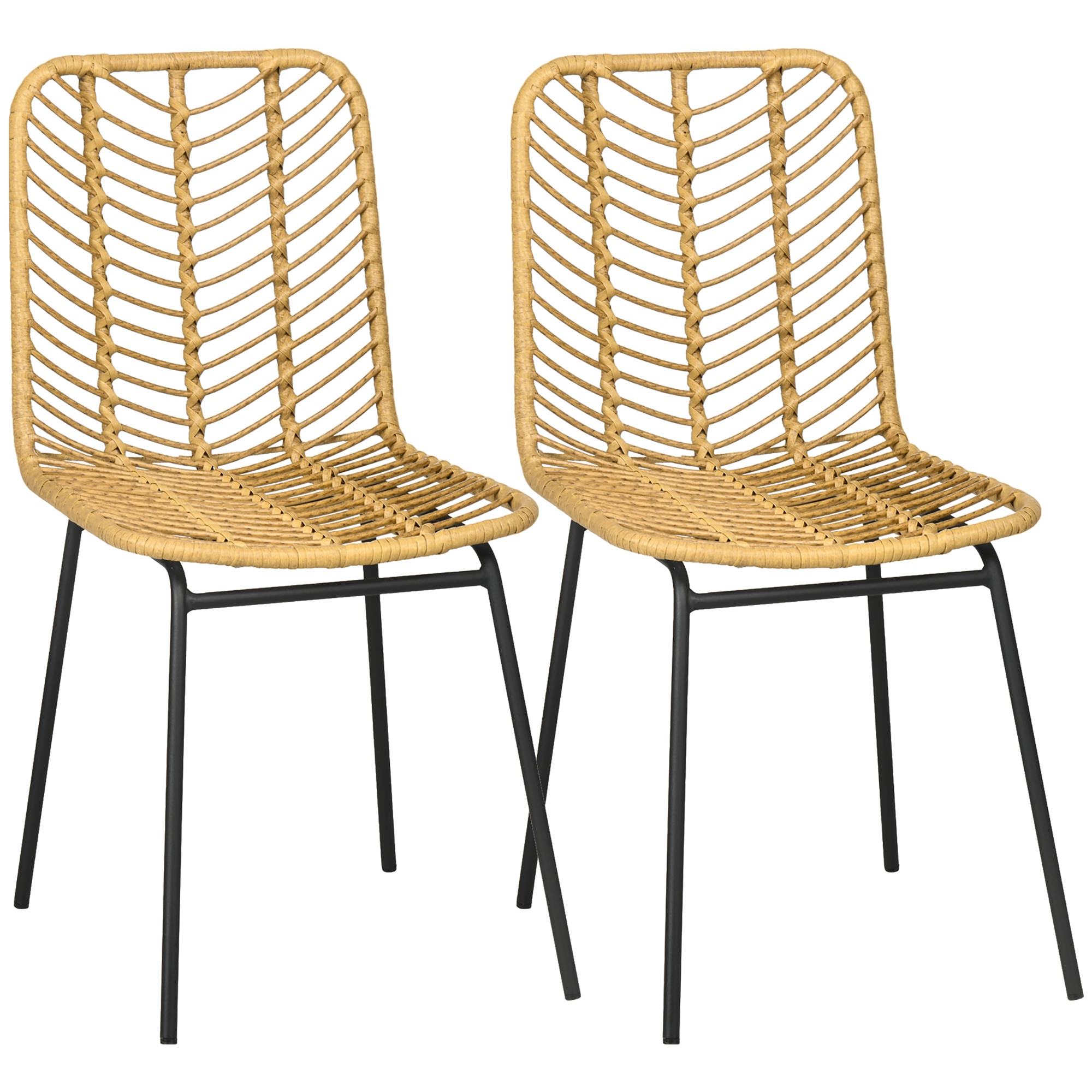 2er-Set Esszimmerstühle im Boho-Stil, Akzentstuhl, PE-Rattan, 44 cm x 58 cm x 85 cm, Natur + Gelb 2er-Set Esszimmerstühle im Boho-Stil, Akzentstuhl, PE-Rattan, 44 cm x 58 cm x 85 cm, Natur + Gelb