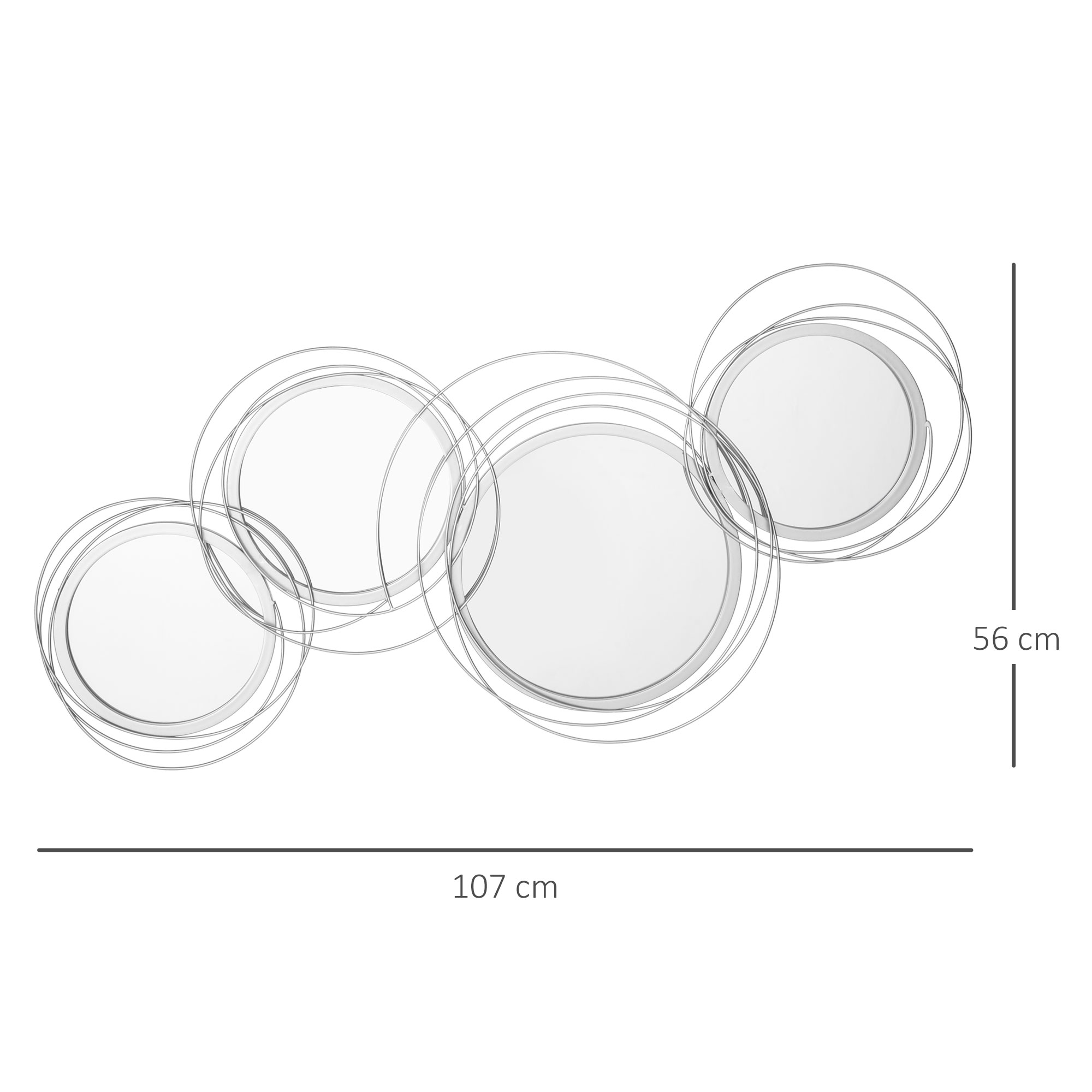 Spiegel-Set für Wanddekoration, Wandschmuck mit 4 runden Spiegeln, Wandspiegel, Flurspiegel,107 x 4 x 56 cm