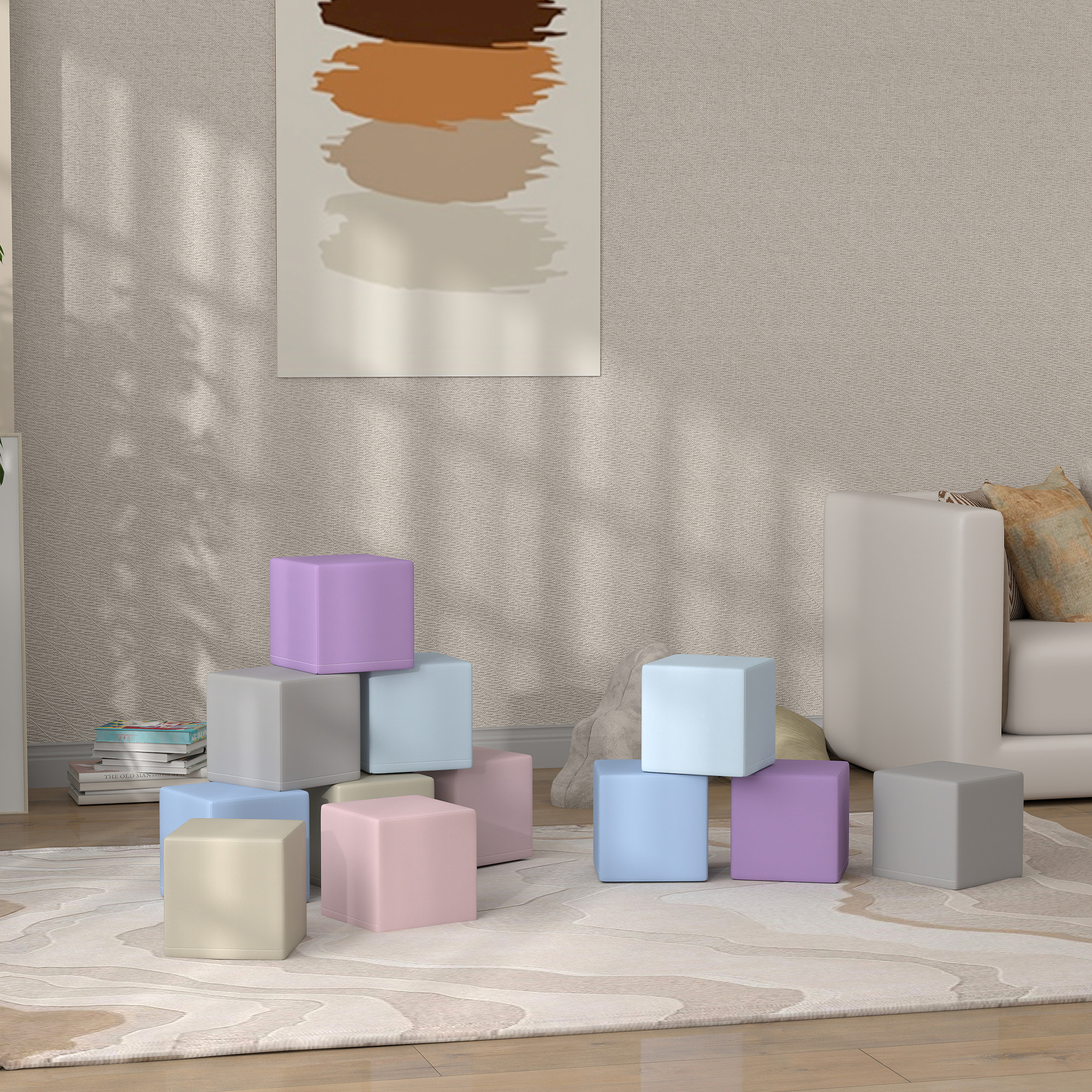 Softbausteine, 12 Würfel á 20 x 20 x 20 cm, pflegeleicht, kindersicher, für 1-3 Jahre, Kunstleder