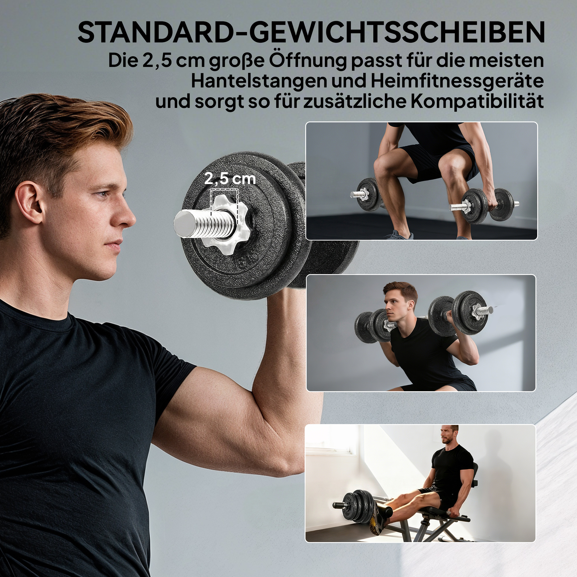 Hantelset 2-in-1 Kurzhanteln Langhanteln verstellbar bis 20 KG mit rutschfestem Griff für Krafttraining Zuhause Grau
