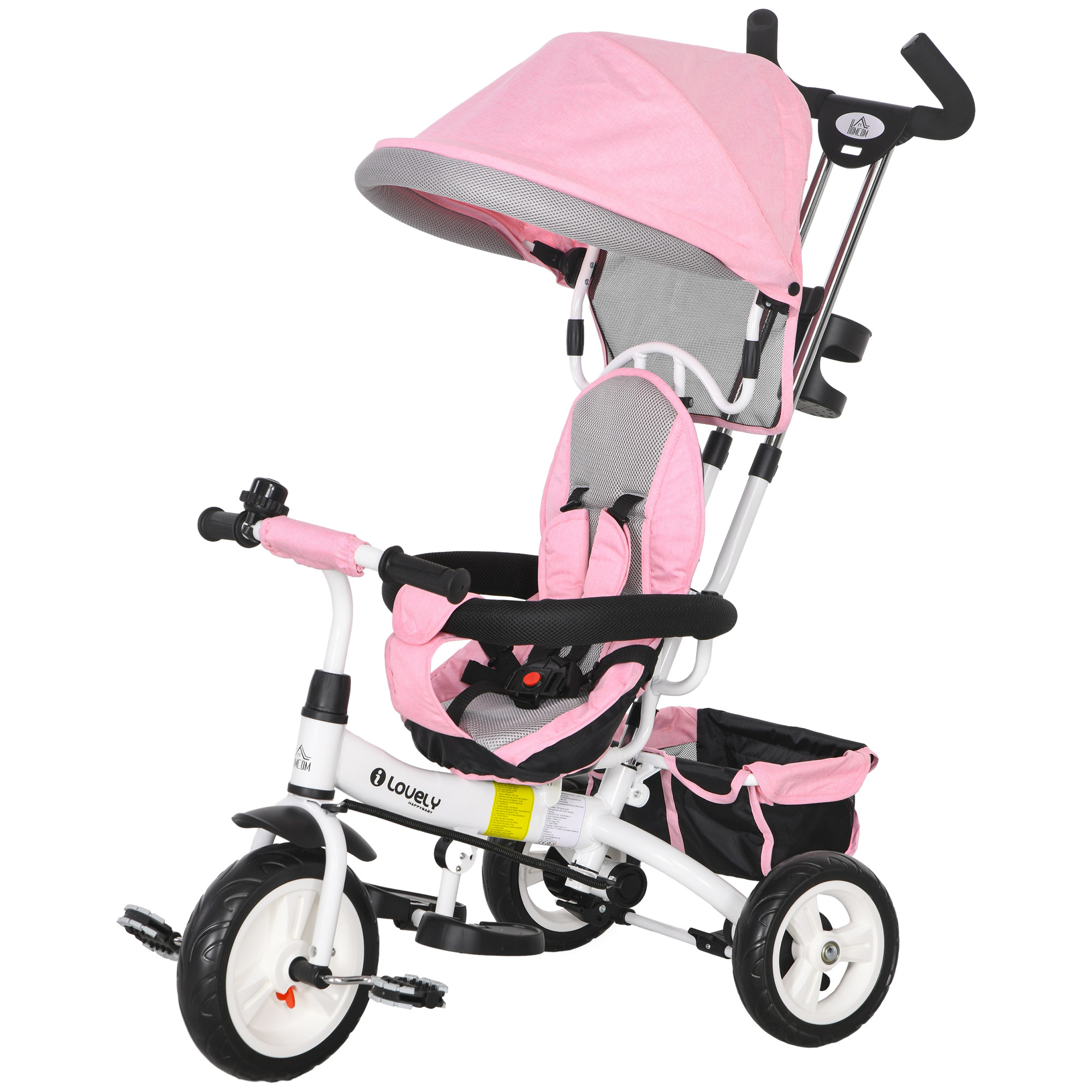 6-in-1 Kinderdreirad mit Schiebestange, Dach, Gurt, Ablagekorb, für 1-5 Jahre, Rosa 6-in-1 Kinderdreirad mit Schiebestange, Dach, Gurt, Ablagekorb, für 1-5 Jahre, Rosa