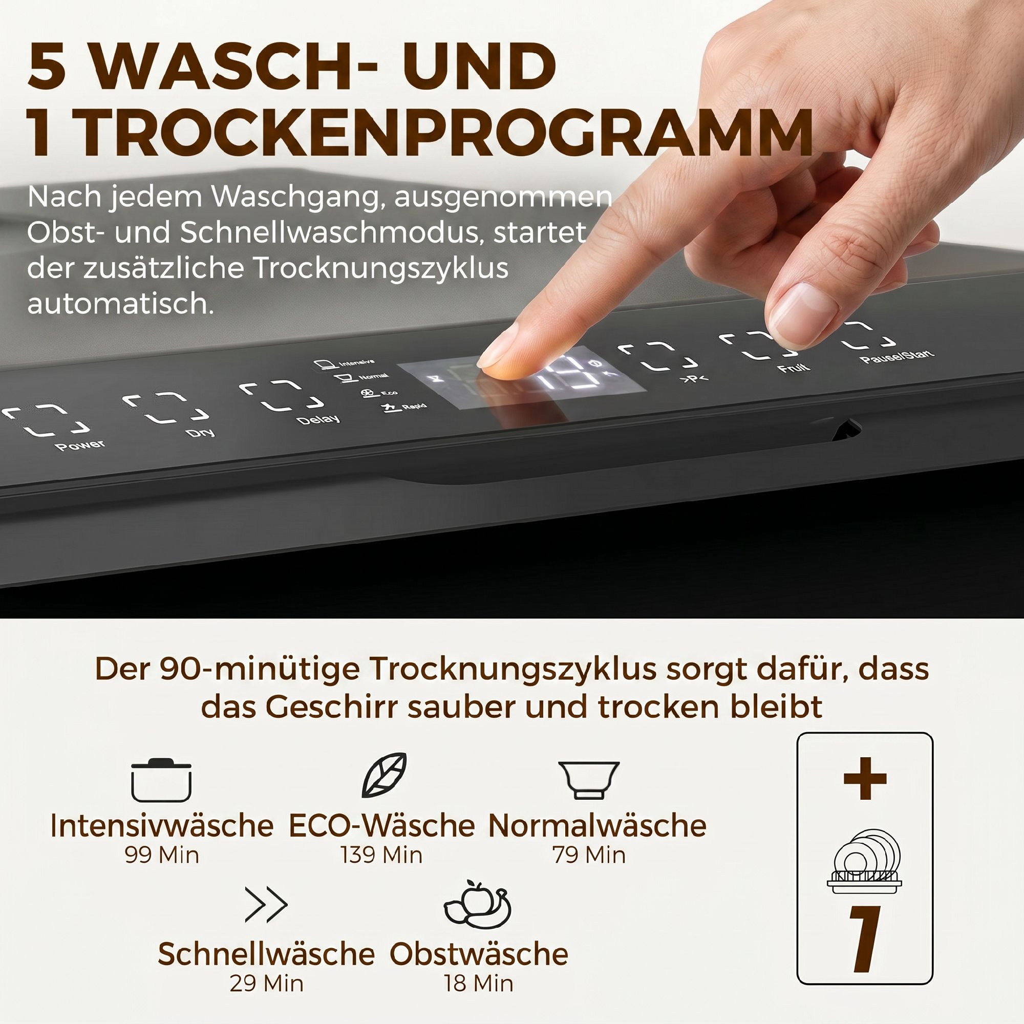 Tischgeschirrspüler, Mini-Geschirrspüler mit 6-Liter-Tank, 5 Programme, LED-Anzeige, Trocknungsfunktion, Schwarz