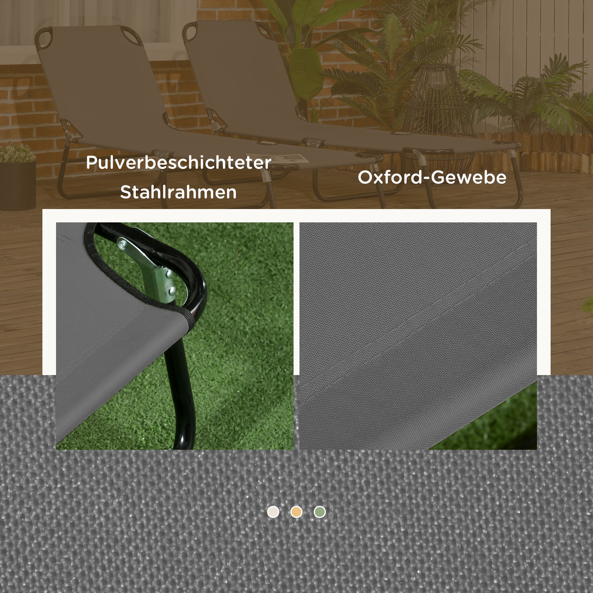 2er Set Sonnenliege klappbar Gartenliege mit 5-Fach höhenverstellbarer Rückenlehne bis 120kg belastbar