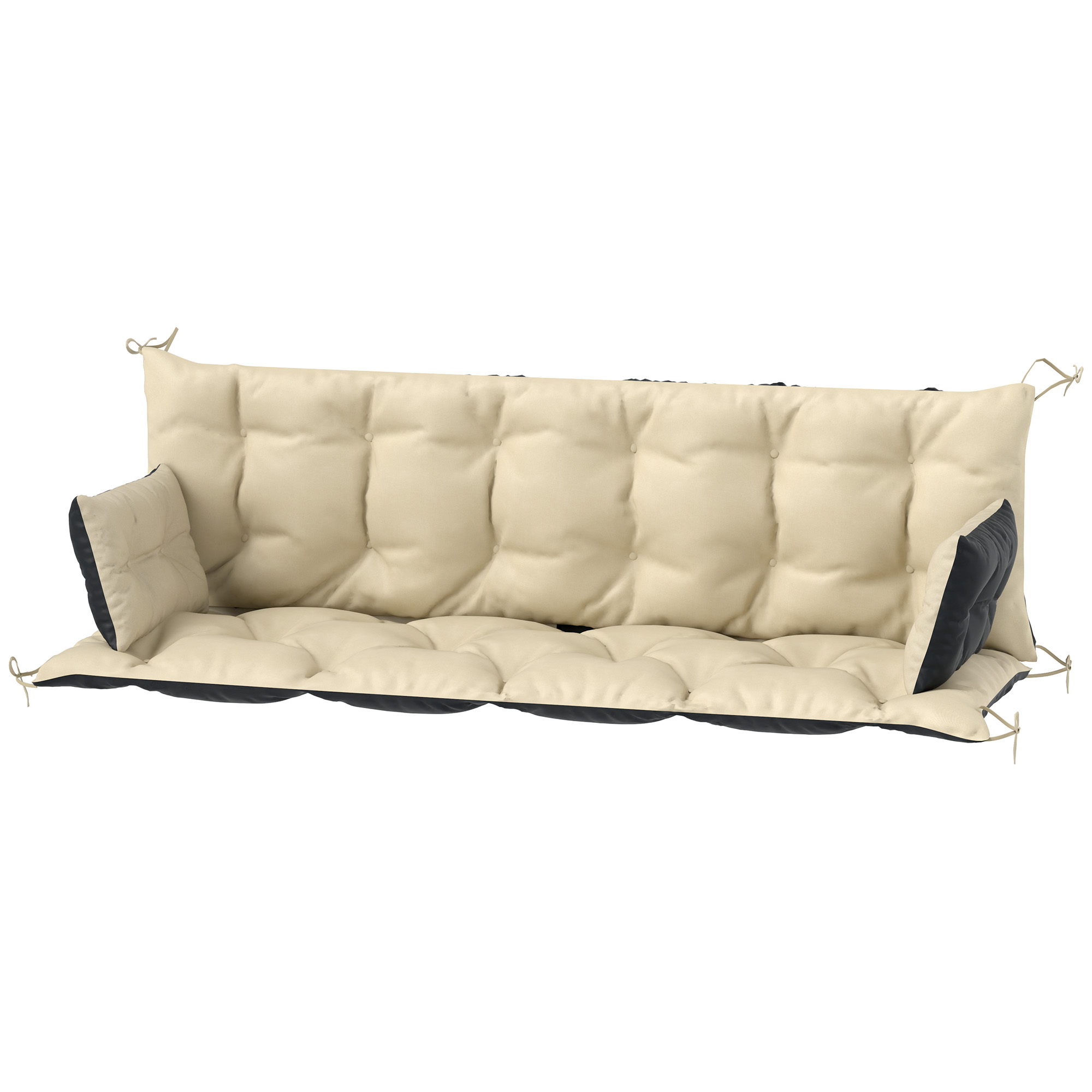 Outdoor-Kissen-Set für Bank oder Hollywoodschaukel, zweifarbig, Polyester, Schaumstoff, 180 x 110 x 8 cm, Beige+Schwarz