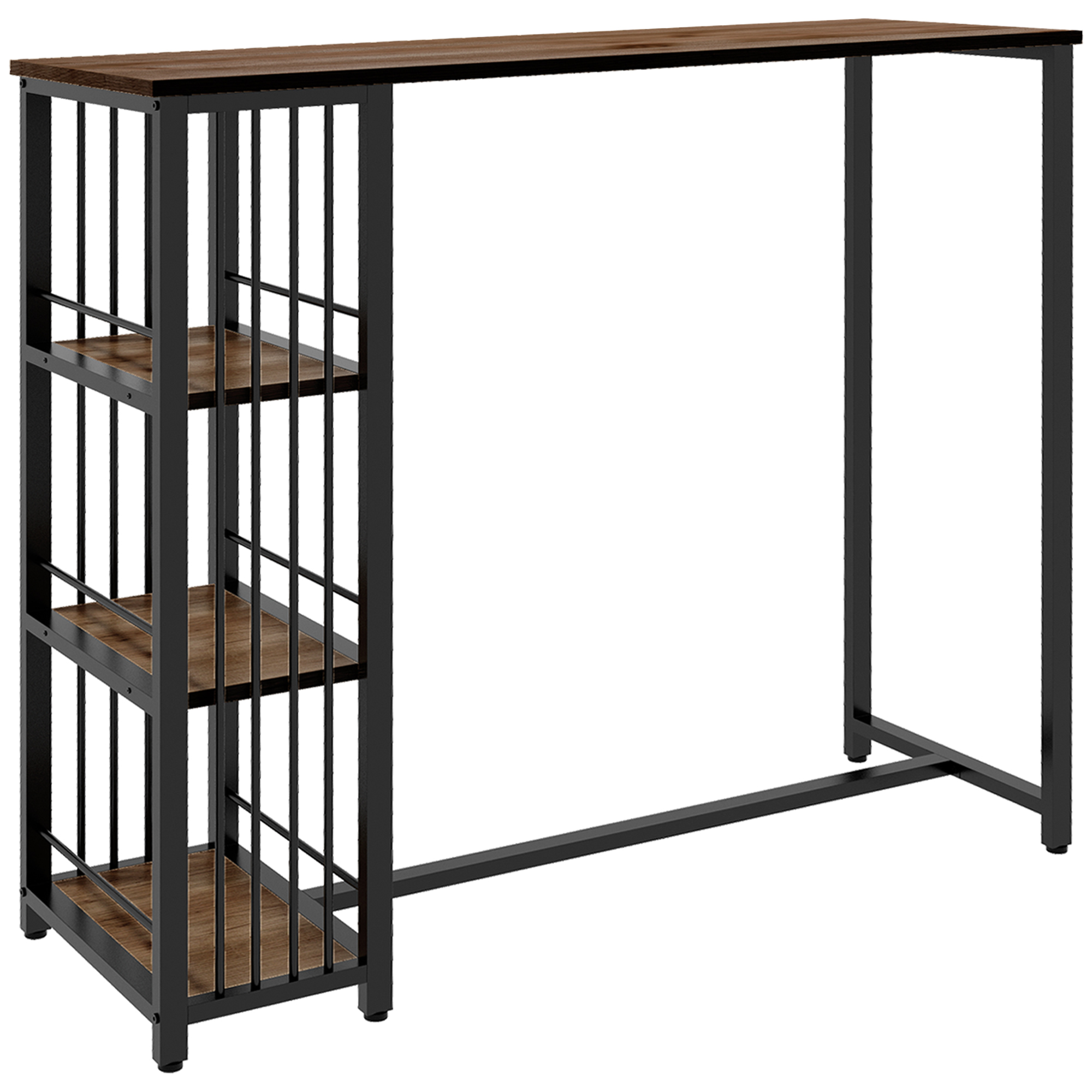 Bartisch Stehtisch Küchentresen, Industriedesign, 3 Regale, 120 x 40 x 105 cm; Schwarz + Braun