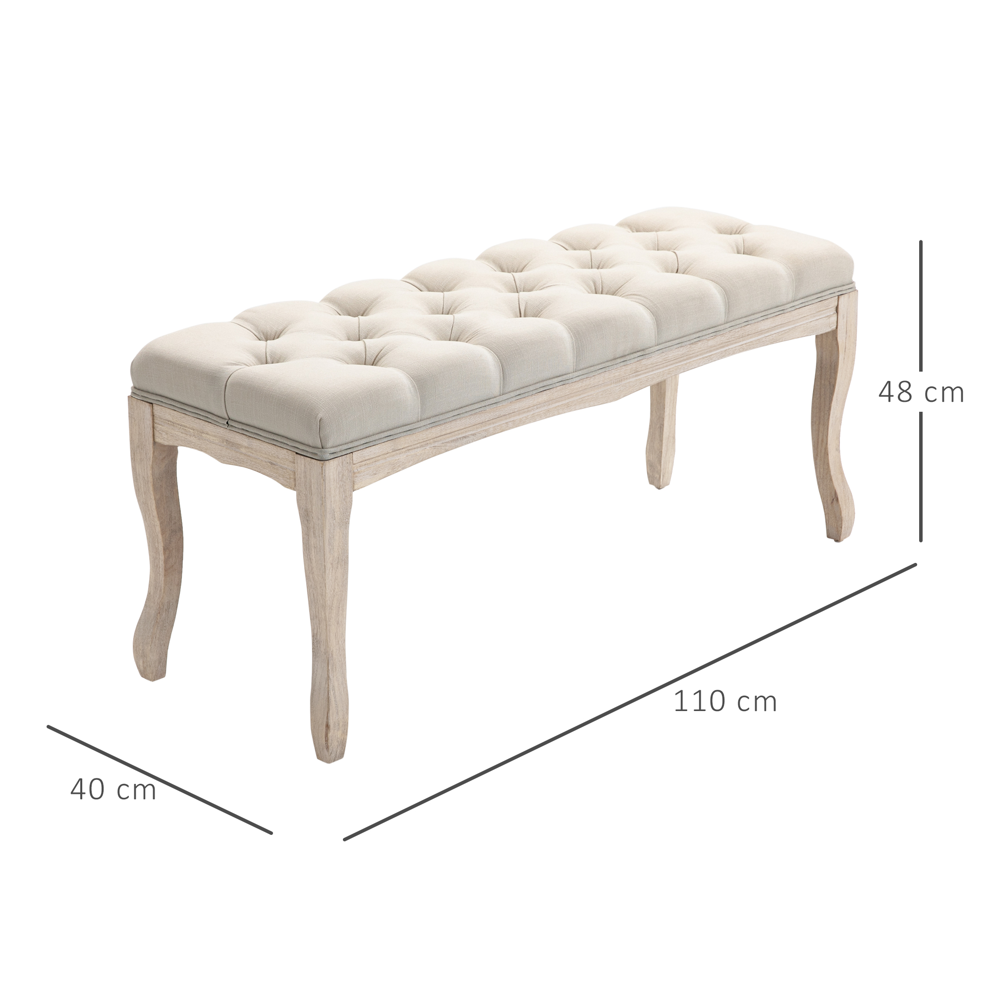 Sitzbank Polsterbank mit Leinen-Bezug Bettbank mit Holzrahmen, Schuhbank für Schlafzimmer, Wohnzimmer, Flur 110 x 40 x 48 cm Beige