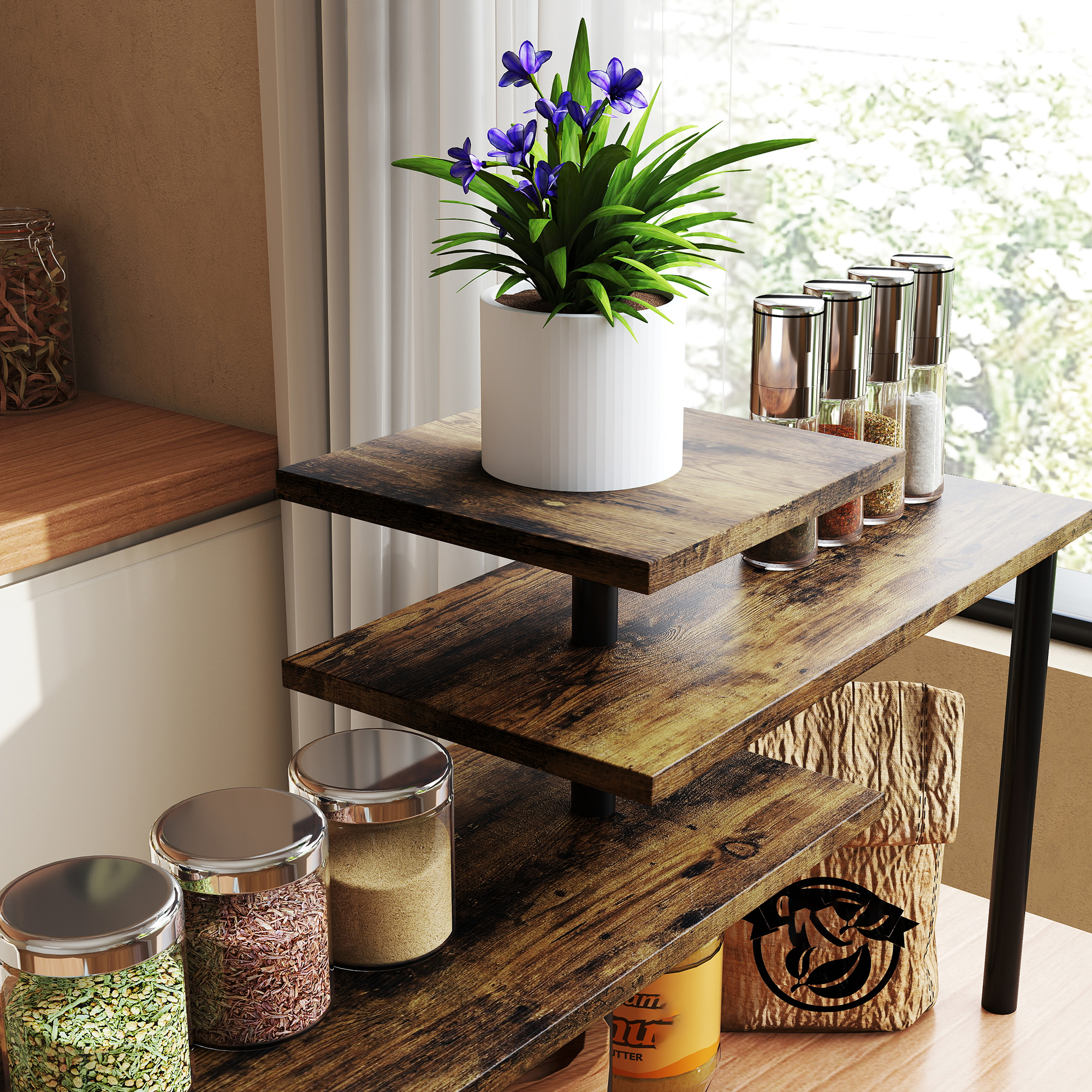 Küchenregal, Drehbar Mikrowellenregal mit 3 Ebenen, Industrielles Standregal Metall, 40 x 18 x 36,5 cm