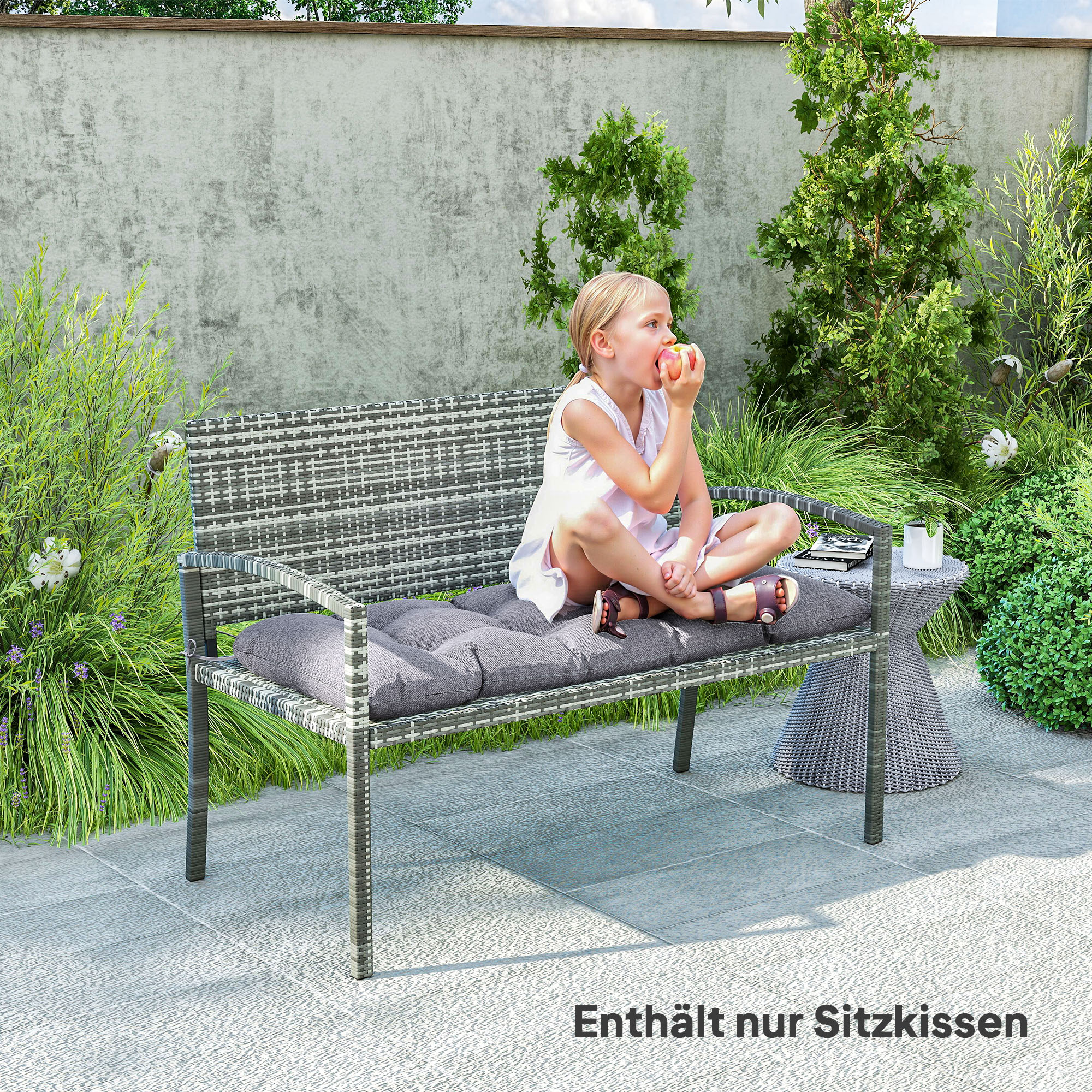 Bankauflage 105 x 46 x 12,5 cm Bankkissen mit Bändern, Outdoor Sitzkissen für Gartenmöbel, Sitzbank, Grau