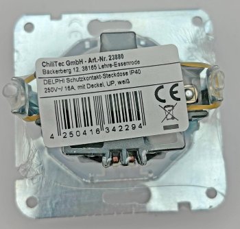 DELPHI Schutzkontakt-Steckdose IP40 / 250V~/ 16A, mit Deckel, UP, weiß