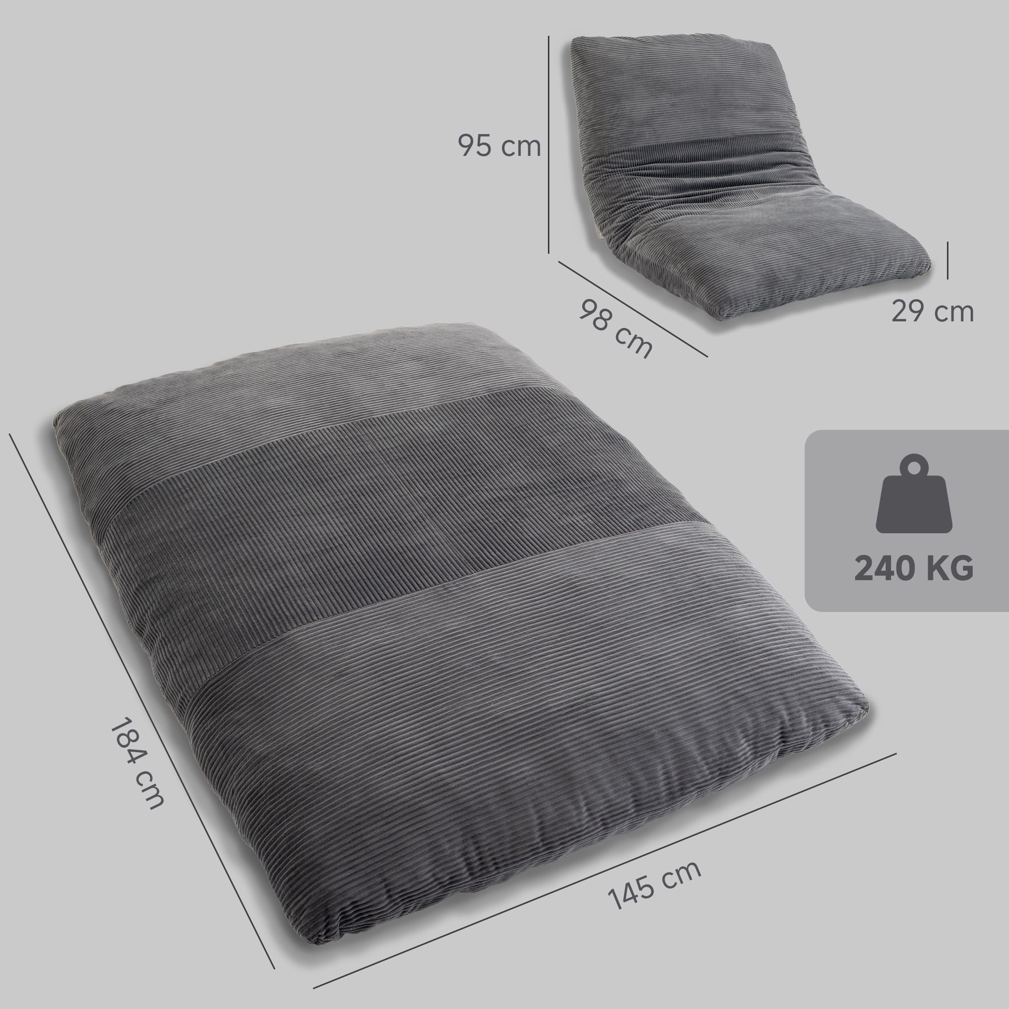 2-in-1 Bodensessel aus Cord, klappbares Bodensofa zum Lesen, Gaming & Meditieren, Schlafsofa für Schlafzimmer
