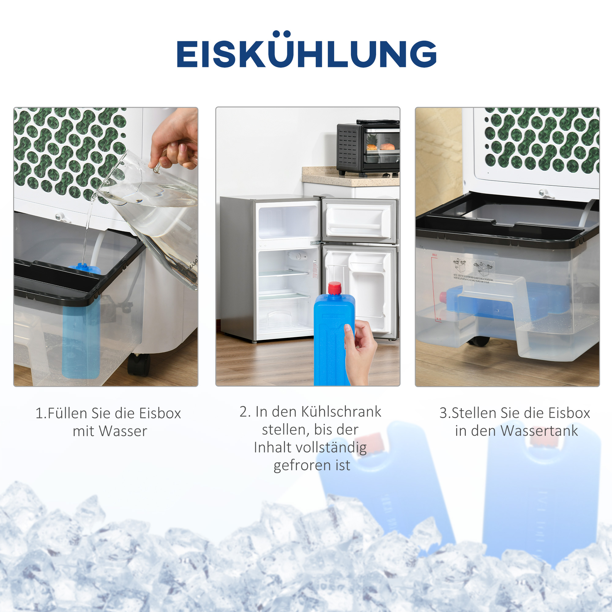 10L 4 in 1 Mobile Klimaanlage mit Luftbefeuchtung Wasserkühlung Klimagerät Luftkühler 8h Timer Fernbedienung Nutzungsraum 20? 60W ABS Weiß+Schwarz 38,2 x 31,6 x 76 cm