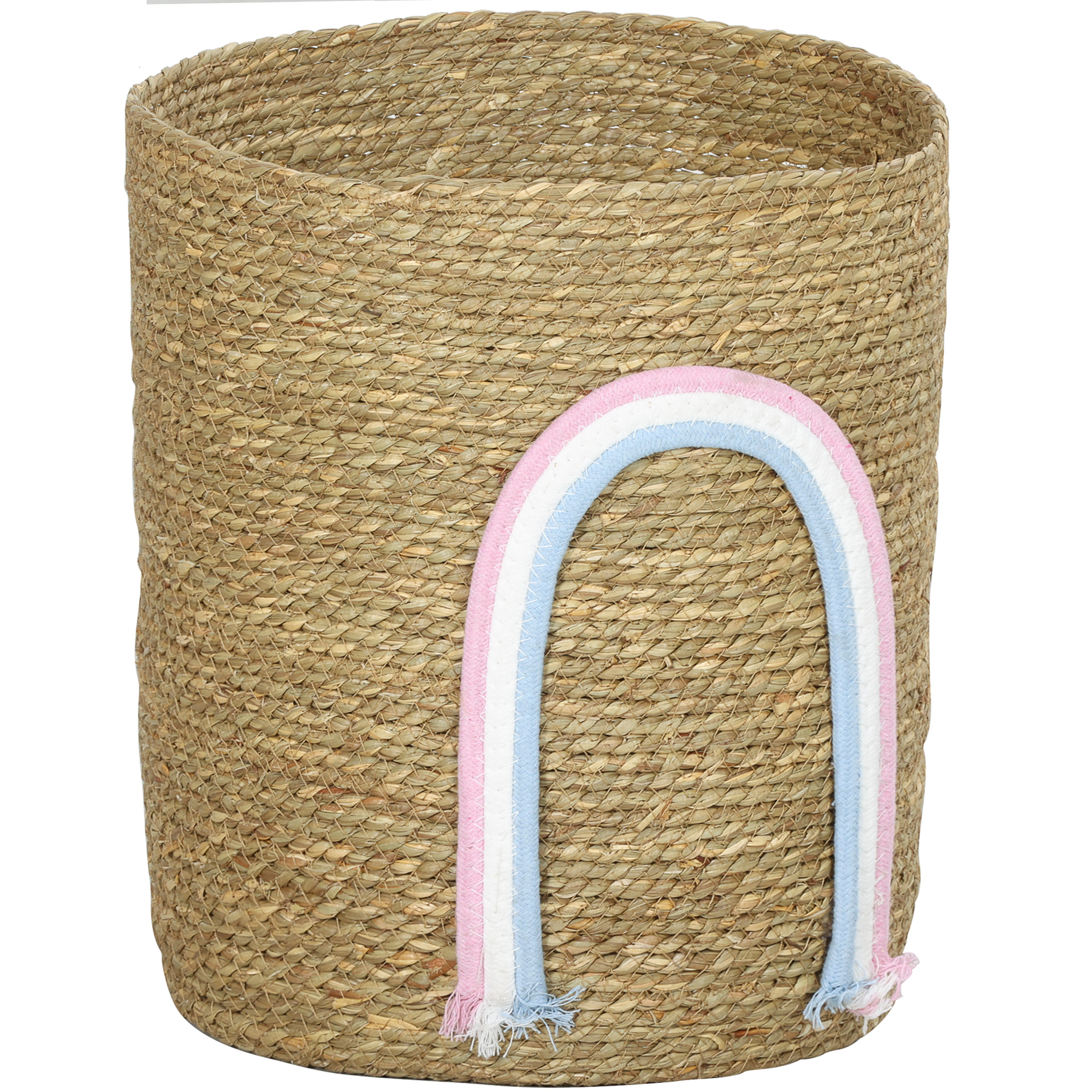 24,7L Aufbewahrungskorb mit Regenbogen-Dekoration, großer geflochtener Korb für Badezimmer, Schlafzimmer, Natur