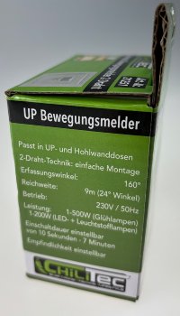 Unterputz PIR-Bewegungsmelder 160° / LED geeignet, 2-Draht Technik, weiß
