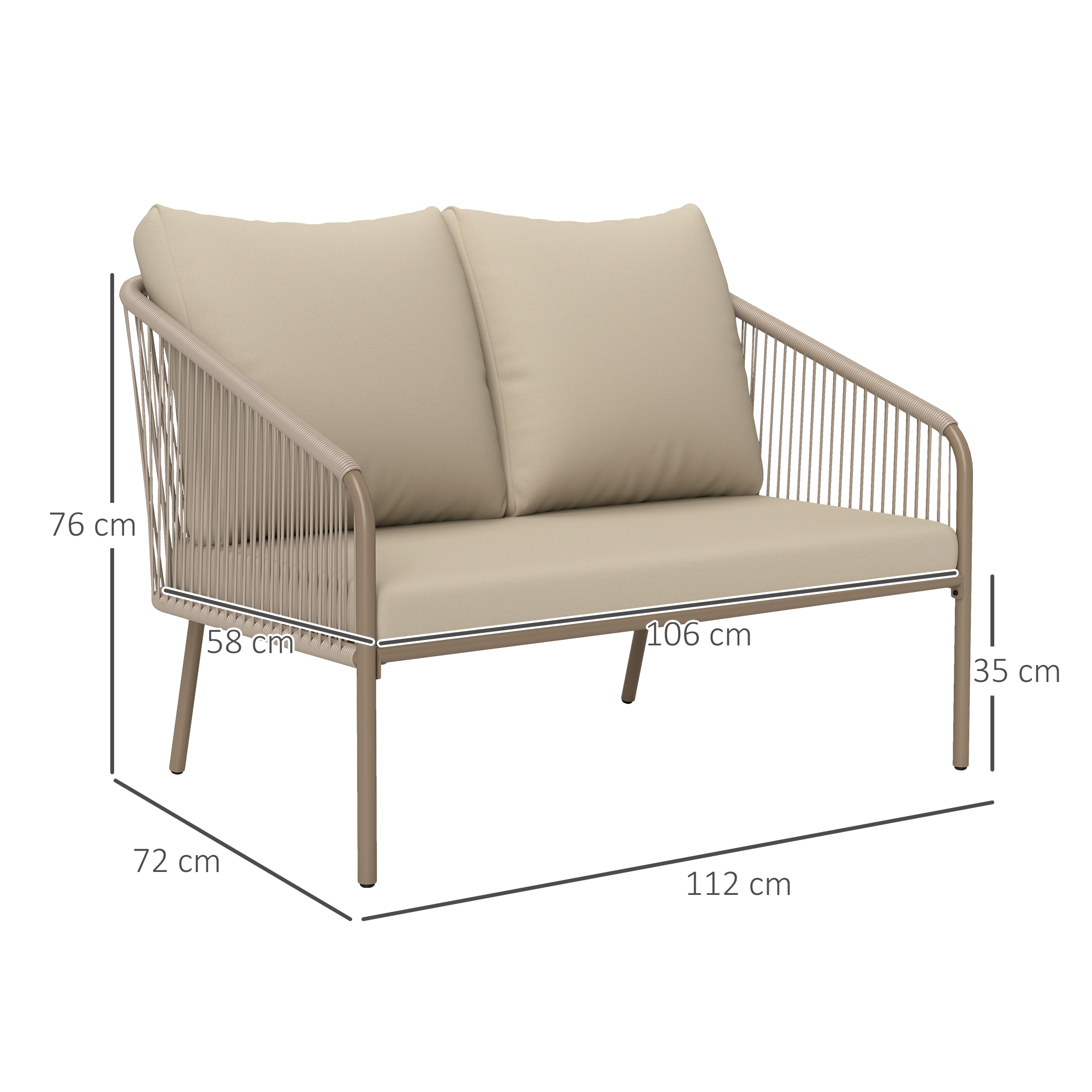 2-Sitzer Rattansofa  mit Kissen Loungesofa Sitzgruppe, Wetterfest Couch Beige