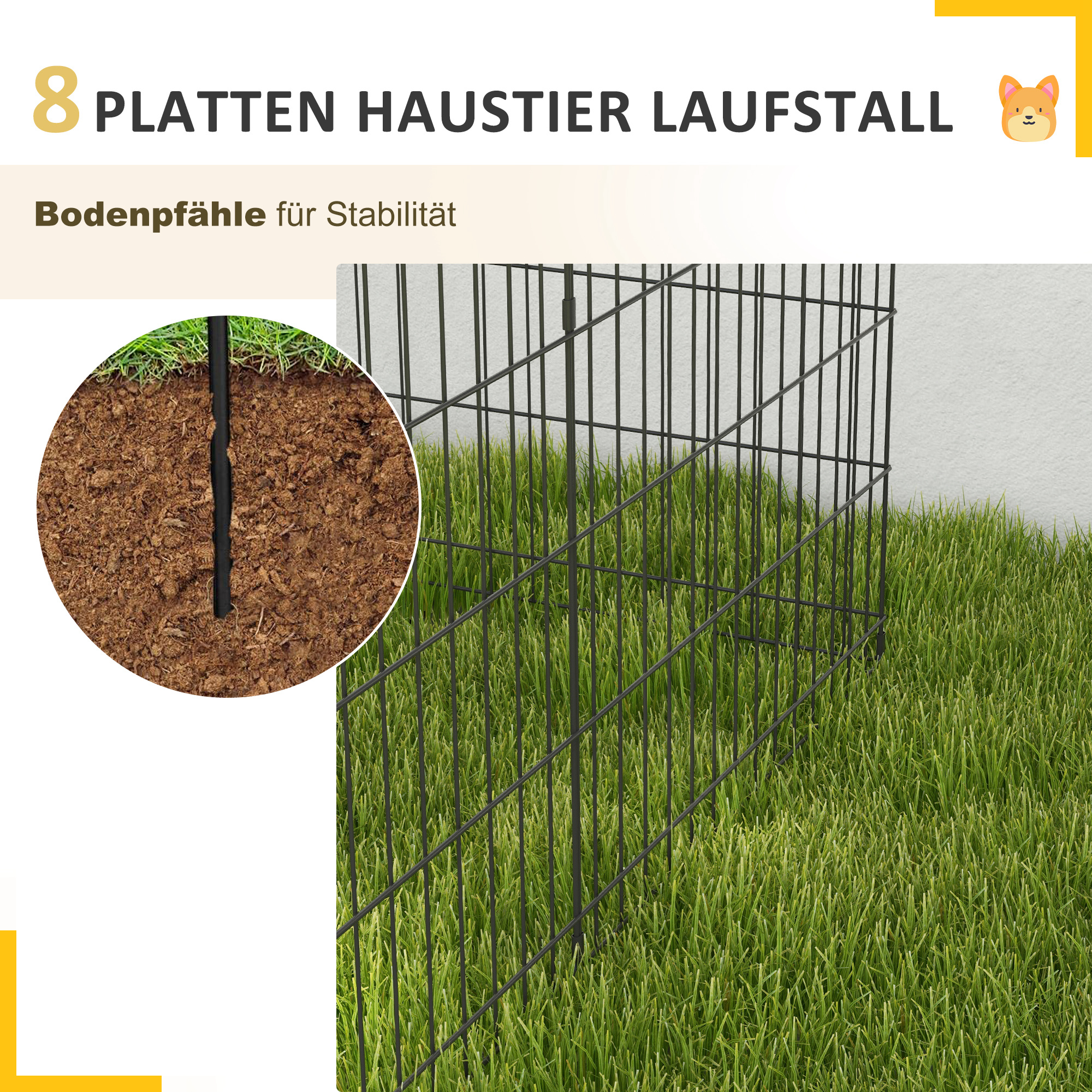 Haustierlaufstall, Spielgehege für Welpen und kleine Hunde, mit Tür, Indoor- und Outdoor-tauglich, 76 cm, Schwarz