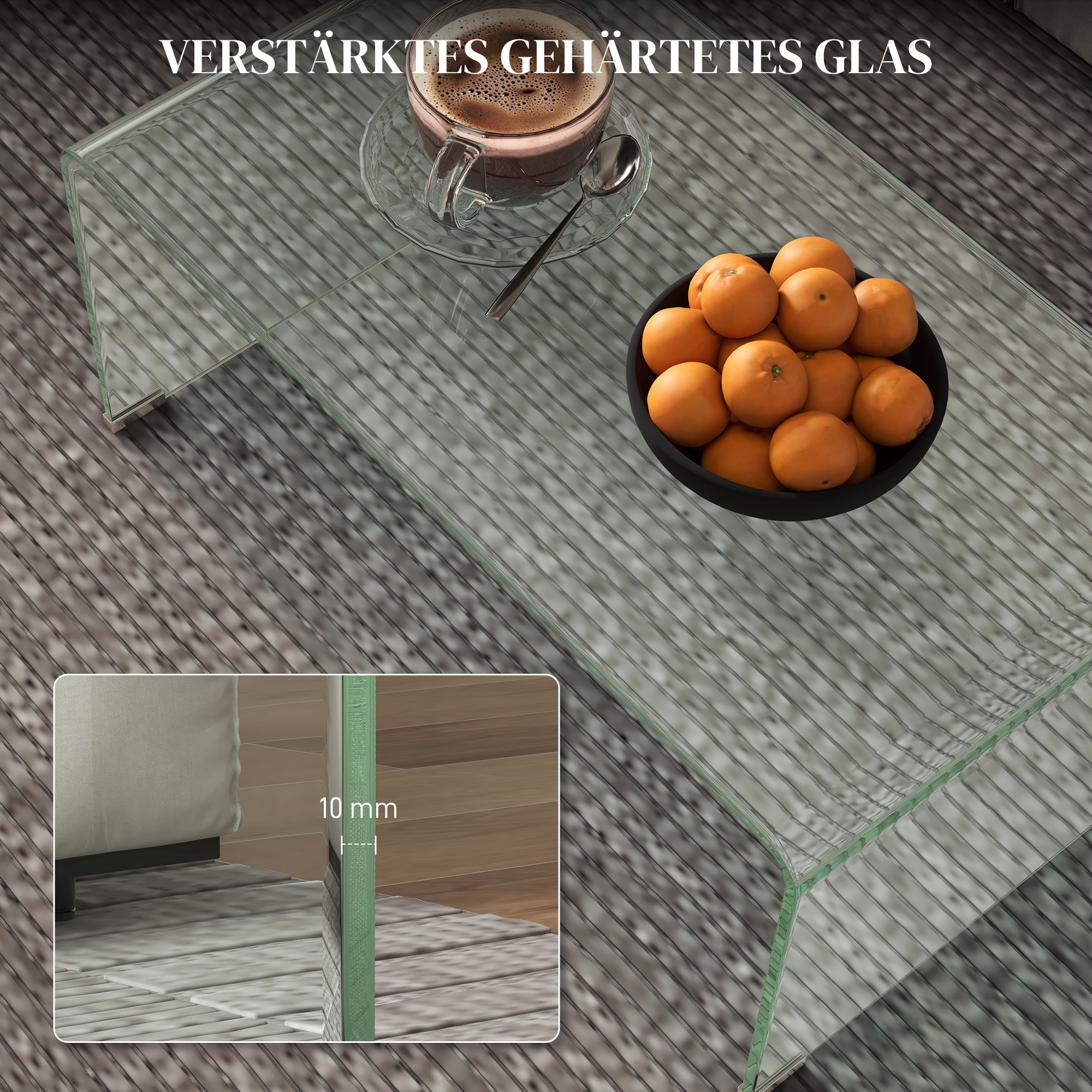 Stabiler Couchtisch aus Glas, einteiliges Design, schlicht und modern, 80 x 45 x 35 cm, Transparent