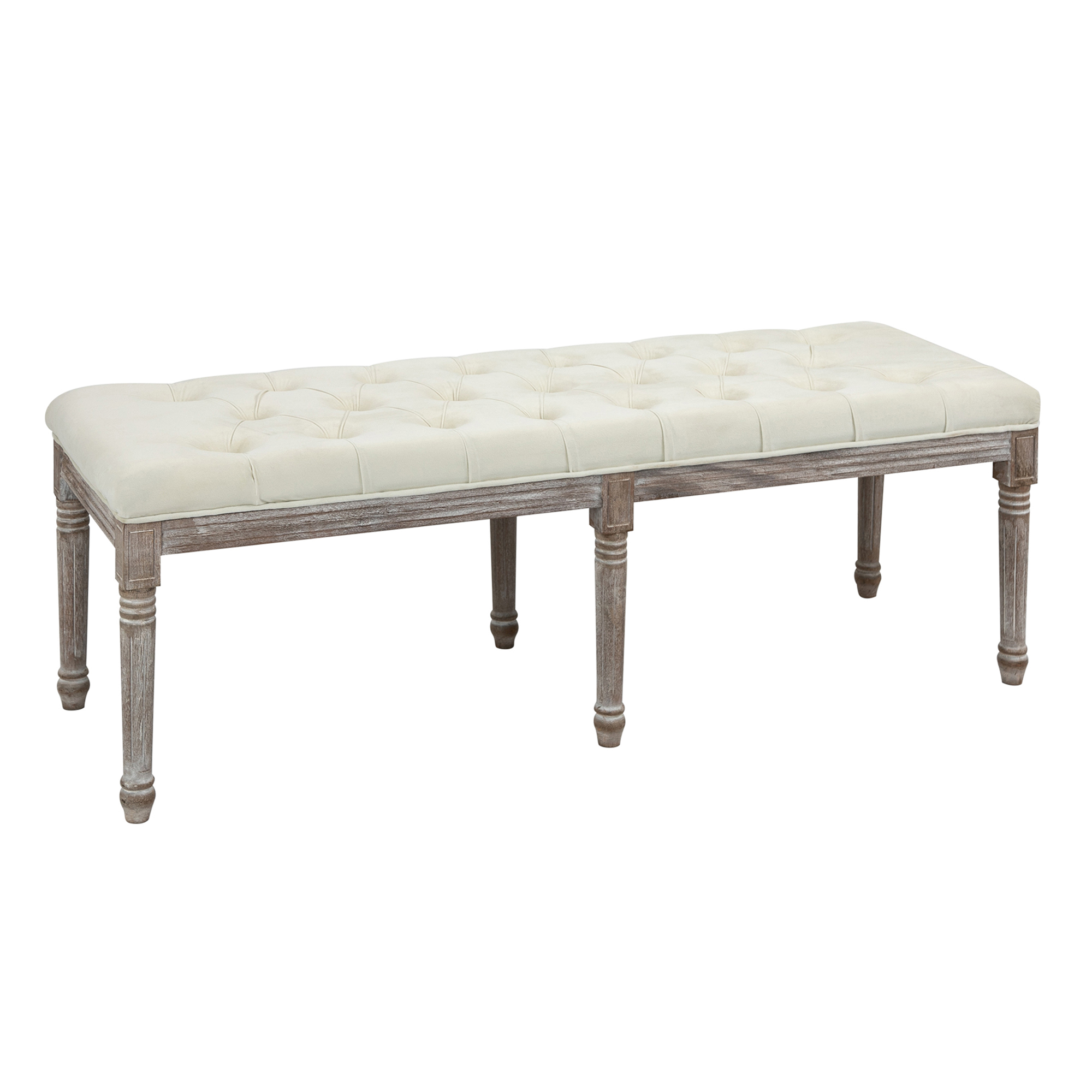 Polsterbank Sitzbank Vintage Bettbank mit Knöpfen Samtige Berührung Gummiholz Beige 142 x 47 x 51 cm Polsterbank Sitzbank Vintage Bettbank mit Knöpfen Samtige Berührung Gummiholz Beige 142 x 47 x 51 cm