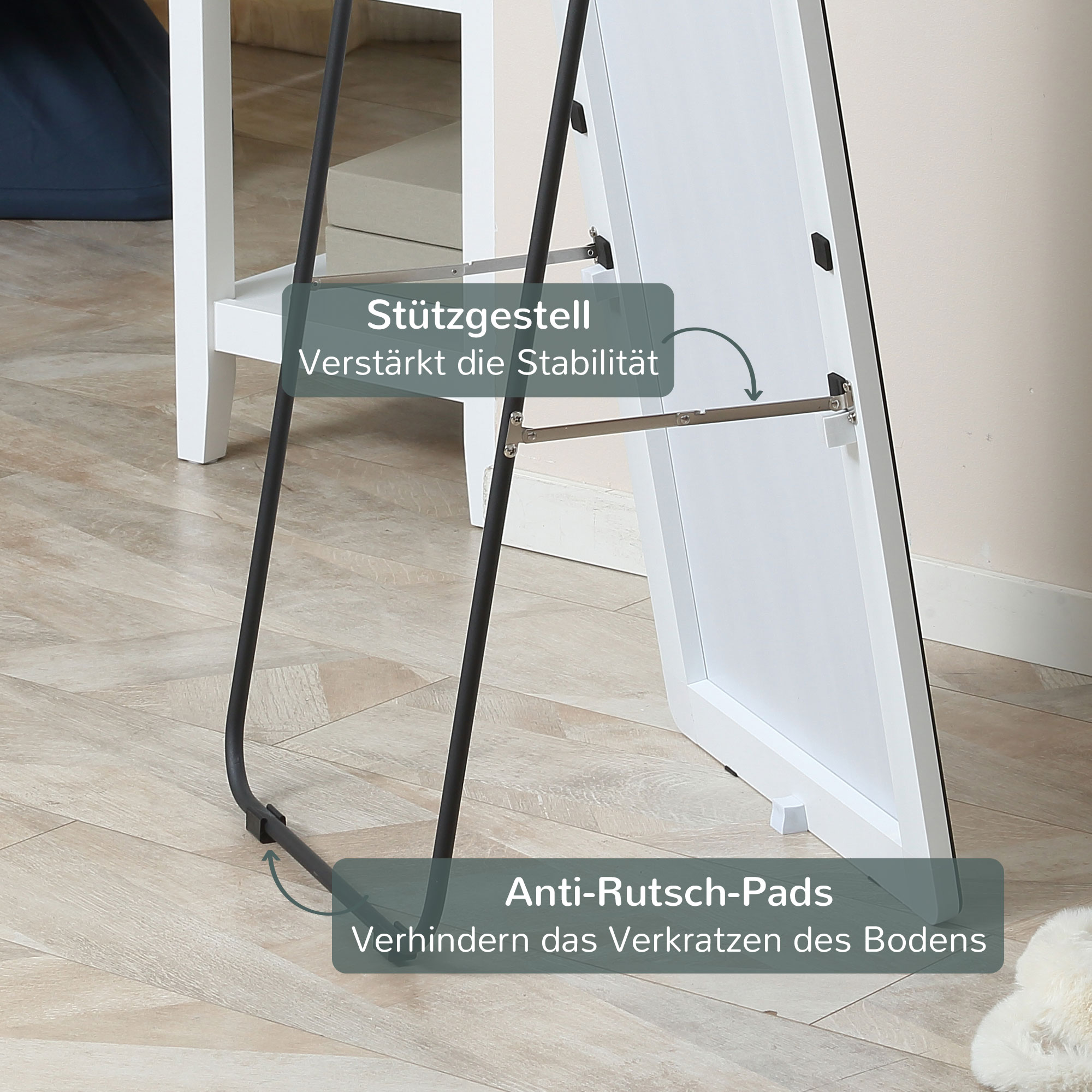 Standspiegel Wandspiegel Ganzkörperspiegel, Aluminium, 45 cm x 37 cm x 158,5 cm, Silber