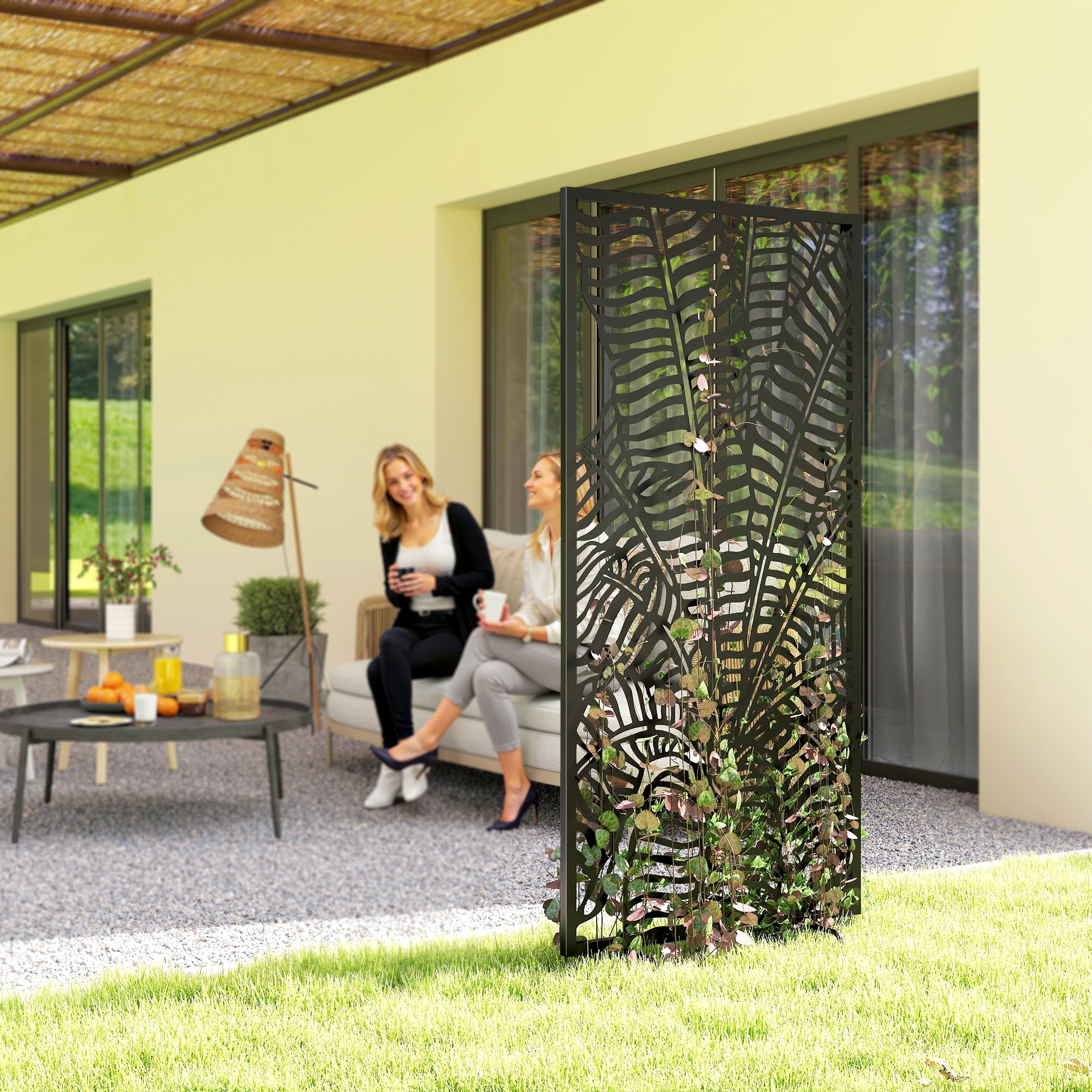 Raumteiler 65 x 130 cm Freistehend Hängend Paravent, Trennwand Sichtschutz aus Metall Schwarz