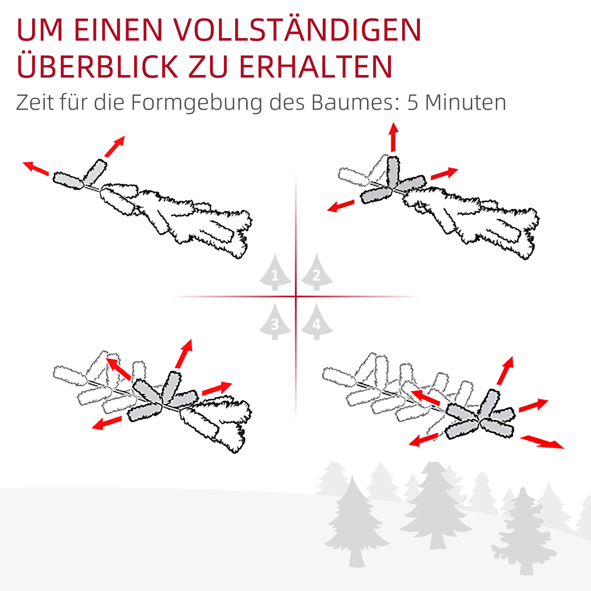 Weihnachtsbaum mit LED-Beleuchtung, 60 cm, Tannenzapfen und rote Beeren, inkl. Ständer, Grün/Weiß