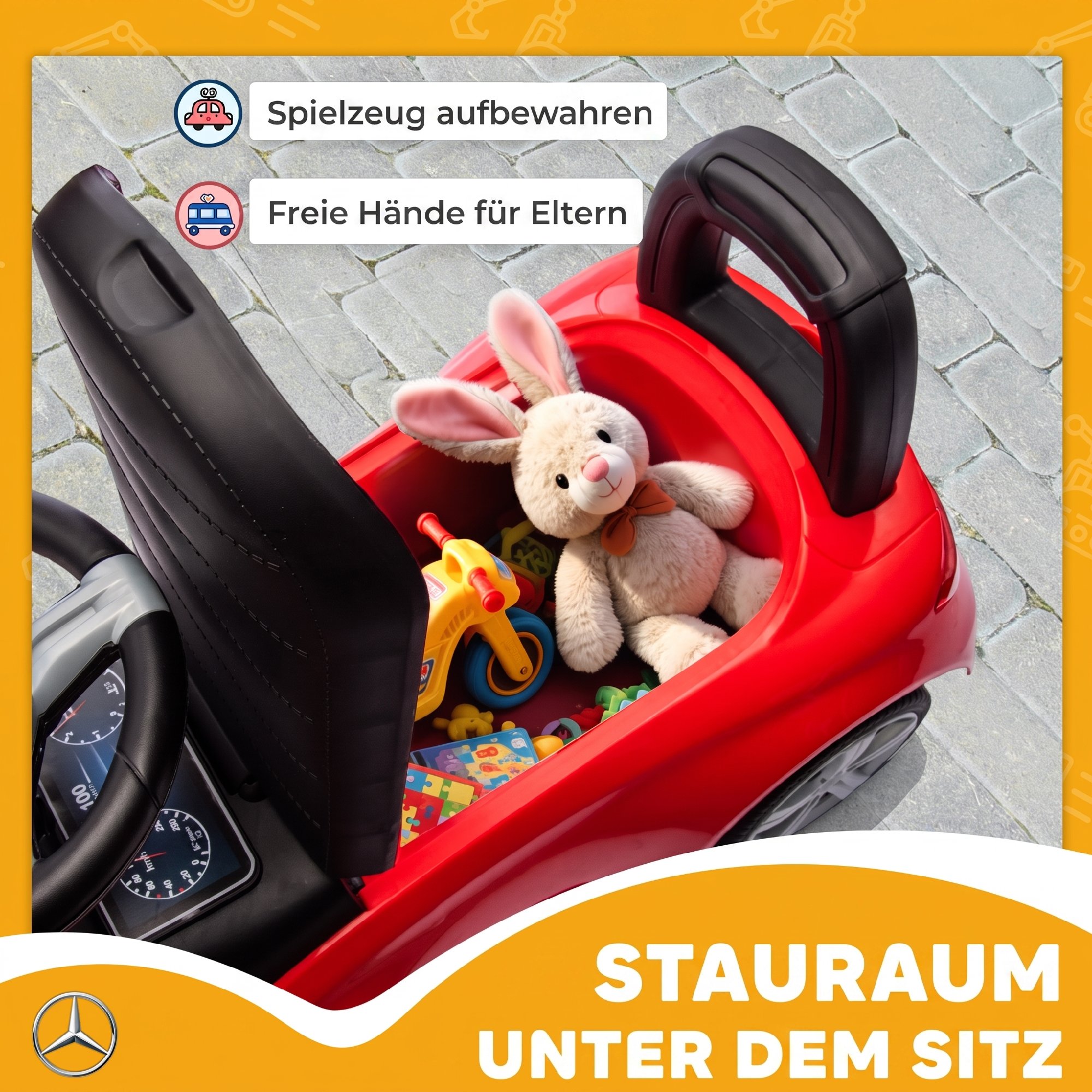 Mercedes-Benz C-Class Rutschauto mit Hupe, Motorgeräuschen, Stauraum, für Kinder 18-36 Monate, Rot