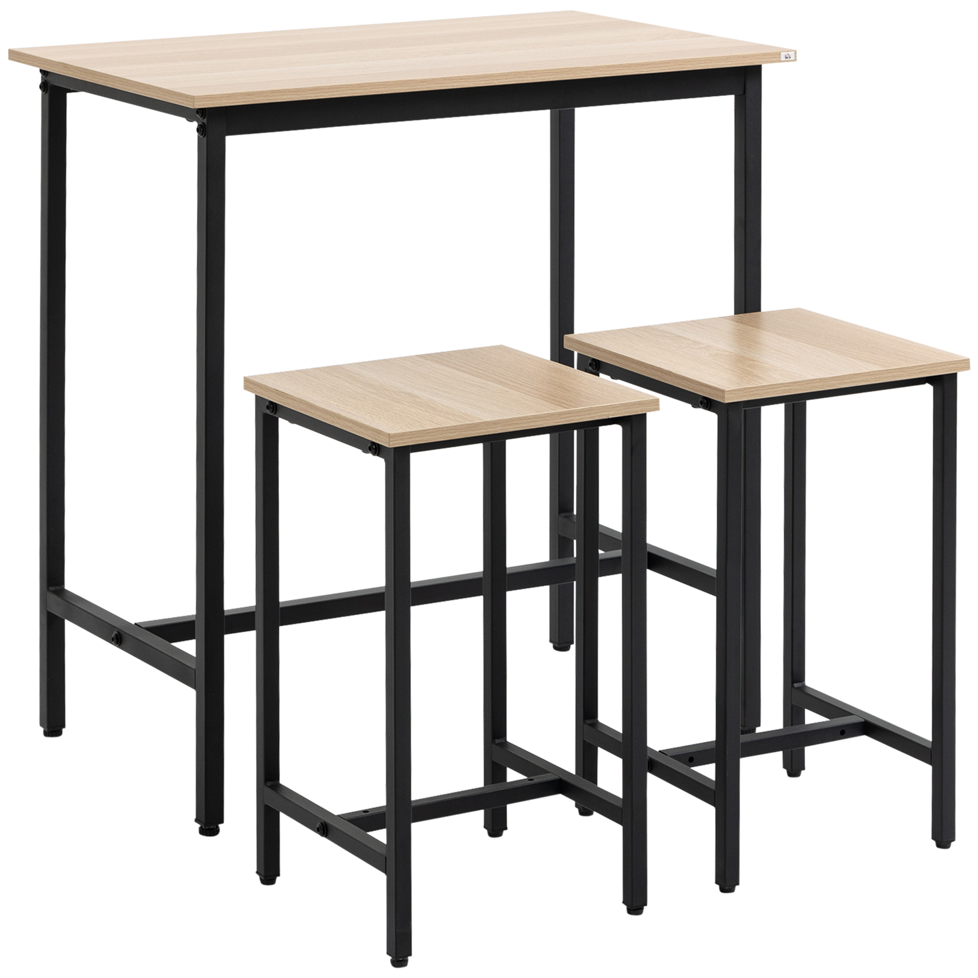 Bartisch-Set im Industrie-Design, 3-teilig, 1 Tisch, 2 Hocker, Schwarz + Natur Bartisch-Set im Industrie-Design, 3-teilig, 1 Tisch, 2 Hocker, Schwarz + Natur
