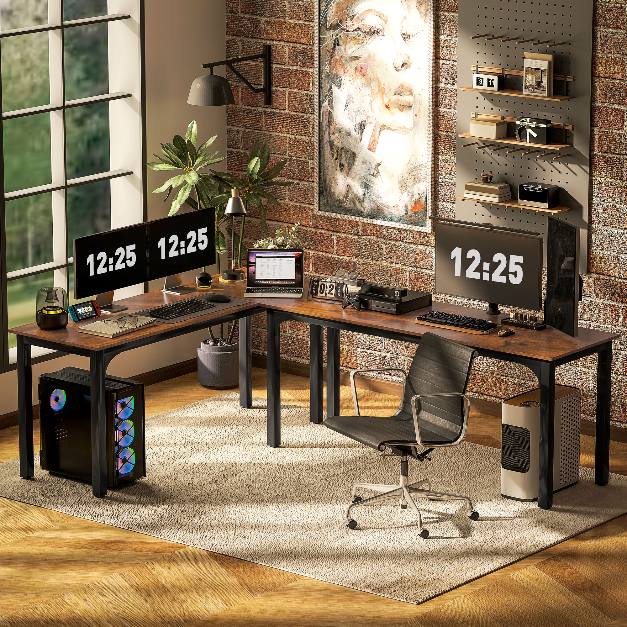 Schreibtisch, Computertisch, rustikales Design, viel Platz, Spanplatte, Braun