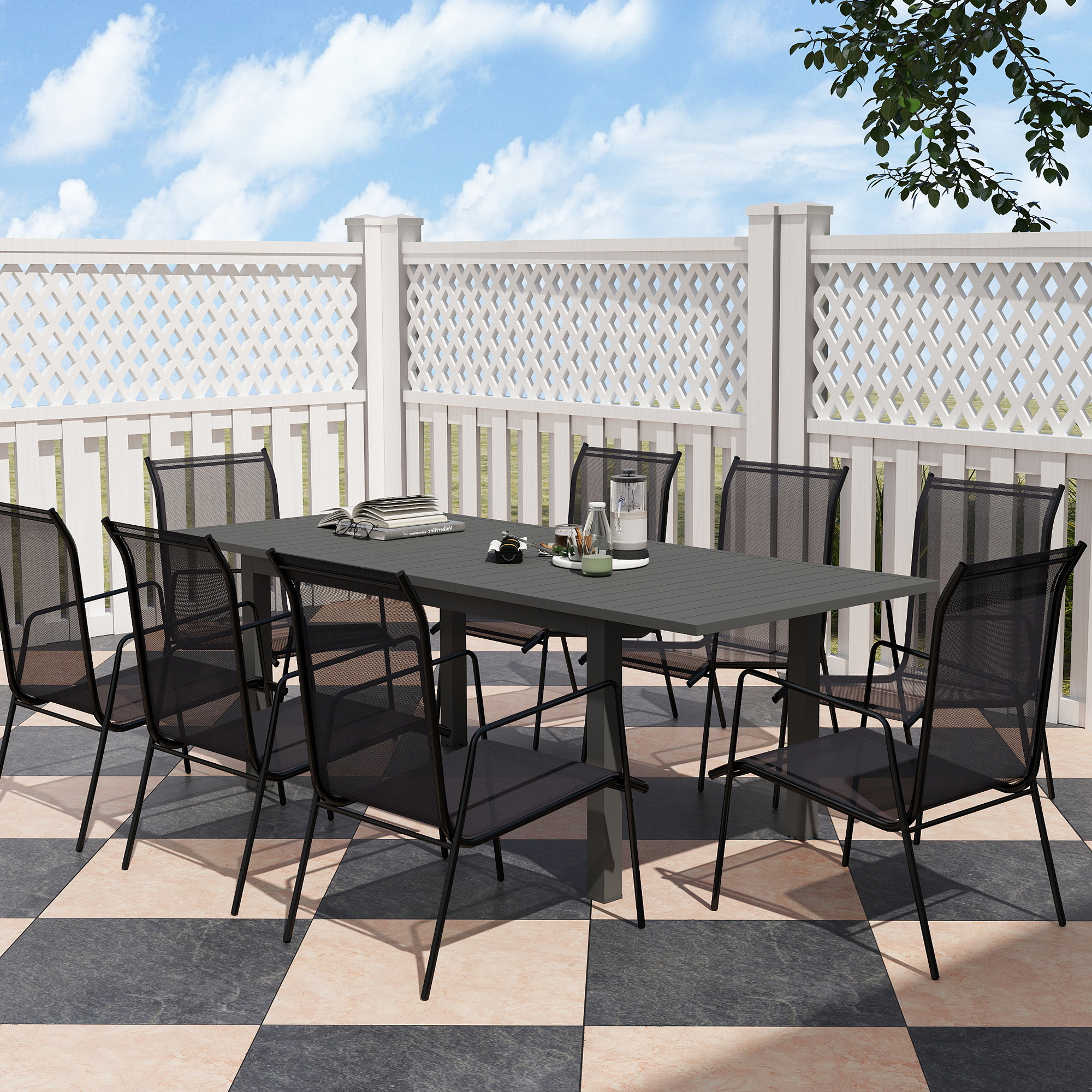 Gartentisch Erweitert Aluminium 160/220x90 cm Wetterfest Balkontisch, rutschfest Buffettisch Grau