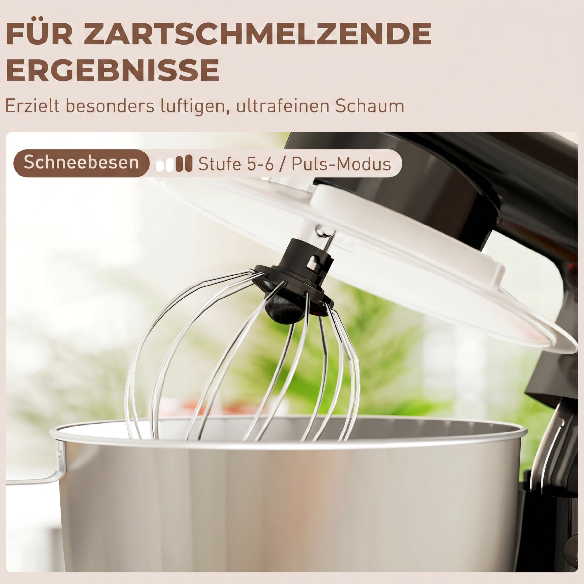 Küchenmaschine Knetmaschine mit 4,5L Edelstahlschüssel 1300W Teigmaschine mit 6+P Geschwindigkeit Beige