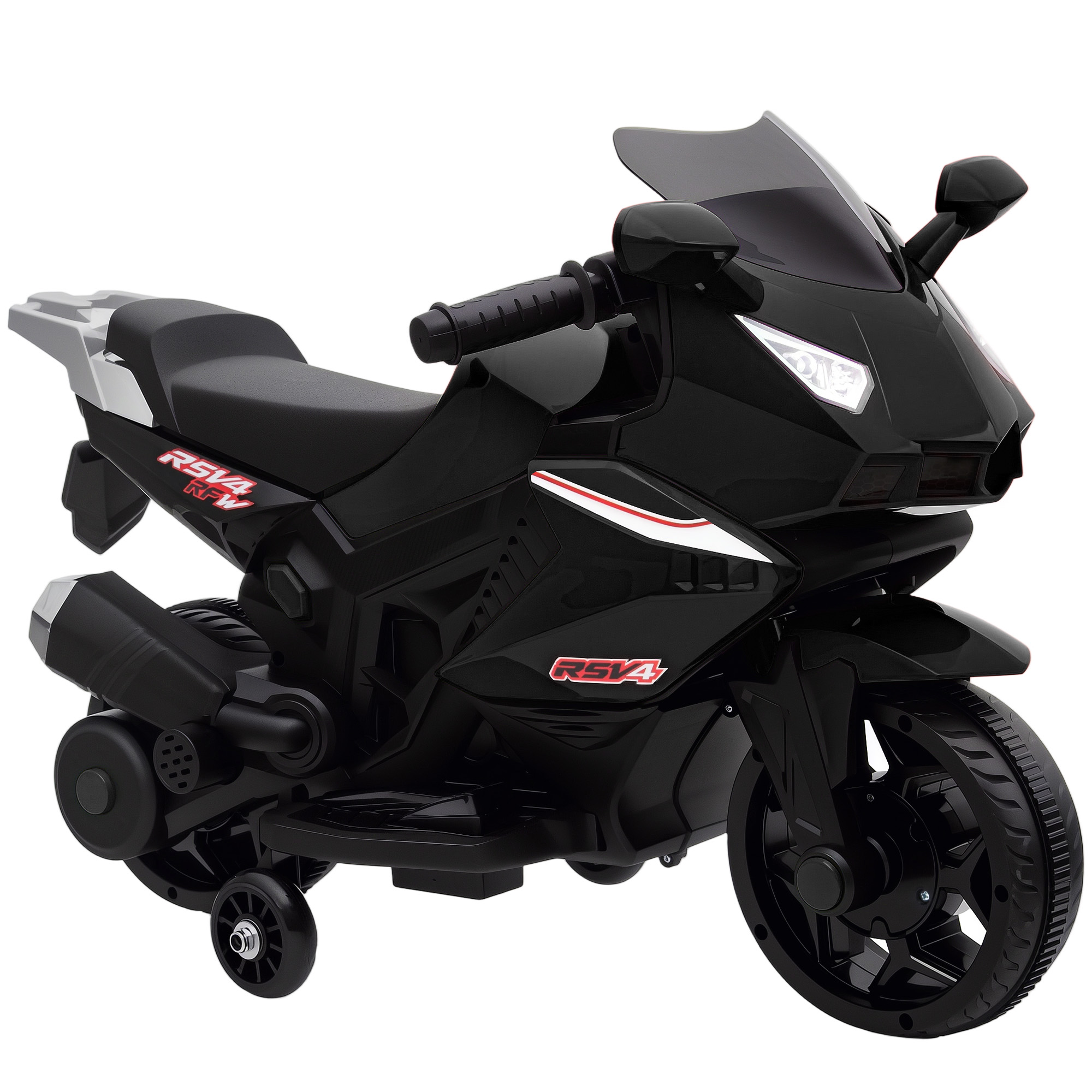 Elektro-Motorrad für Kinder, Hupe, Scheinwerfer, Musikfunktion, 2,5 km/h, Schwarz
