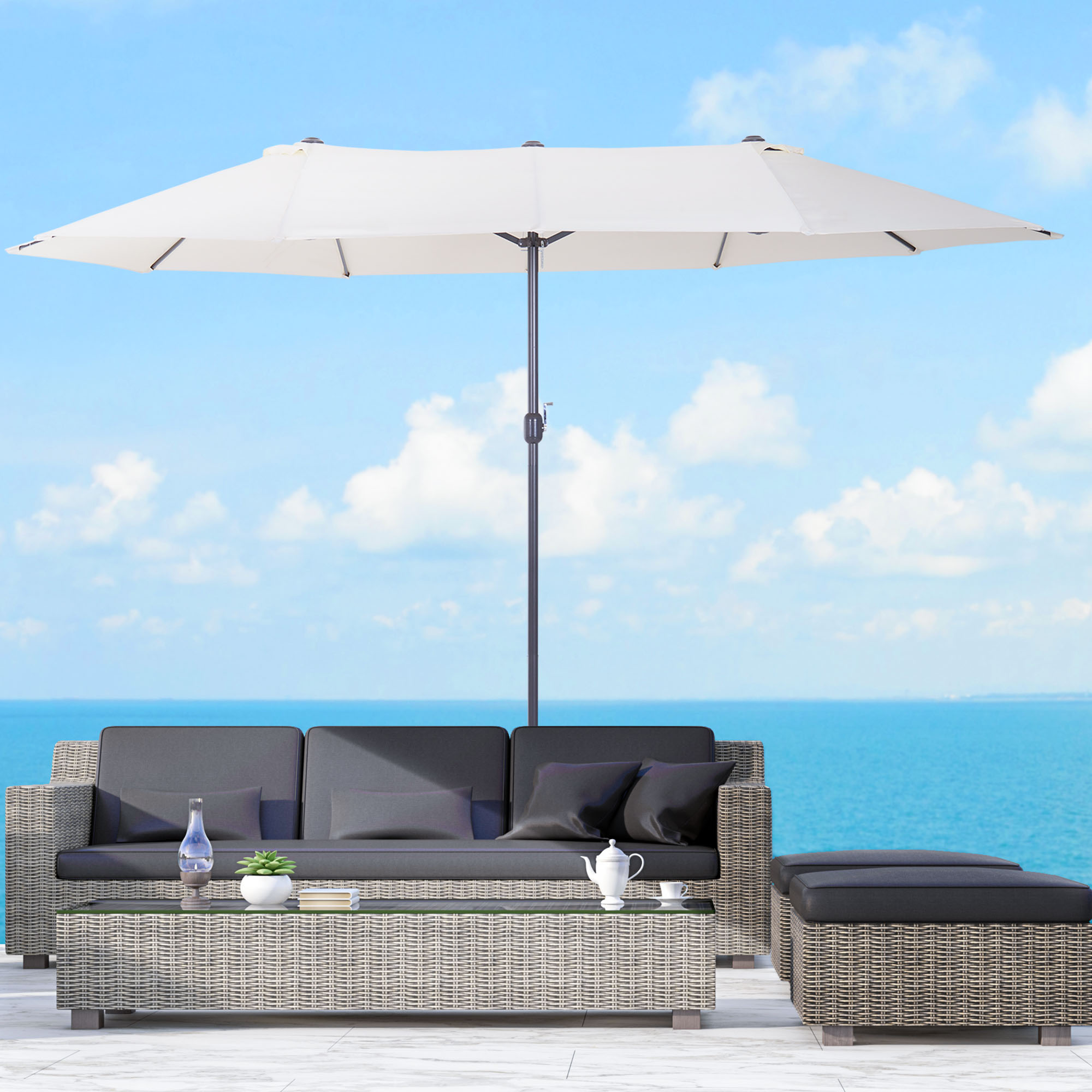 XXL Sonnenschirm mit Handkurbel wetterbeständig 455 cm x 270 cm x 240 cm Stahl Polyester Beige