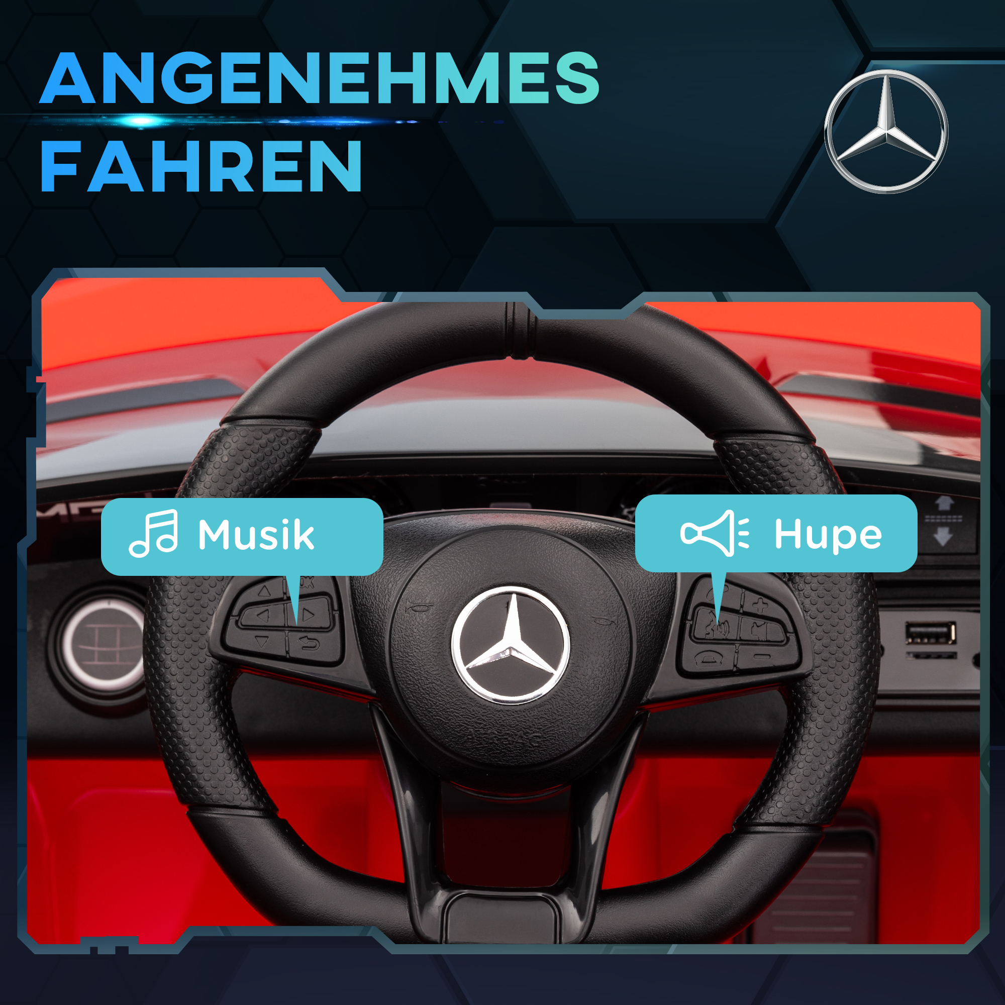 Elektro-Kinderauto, Mercedes, 3-5 km/h, Fernbedienung, Licht & Musik, Rot