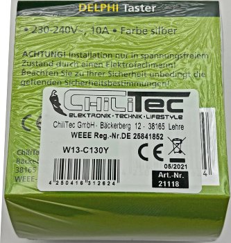 DELPHI Taster / 0-250V~/ 10A, inkl. Rahmen, UP, silber
