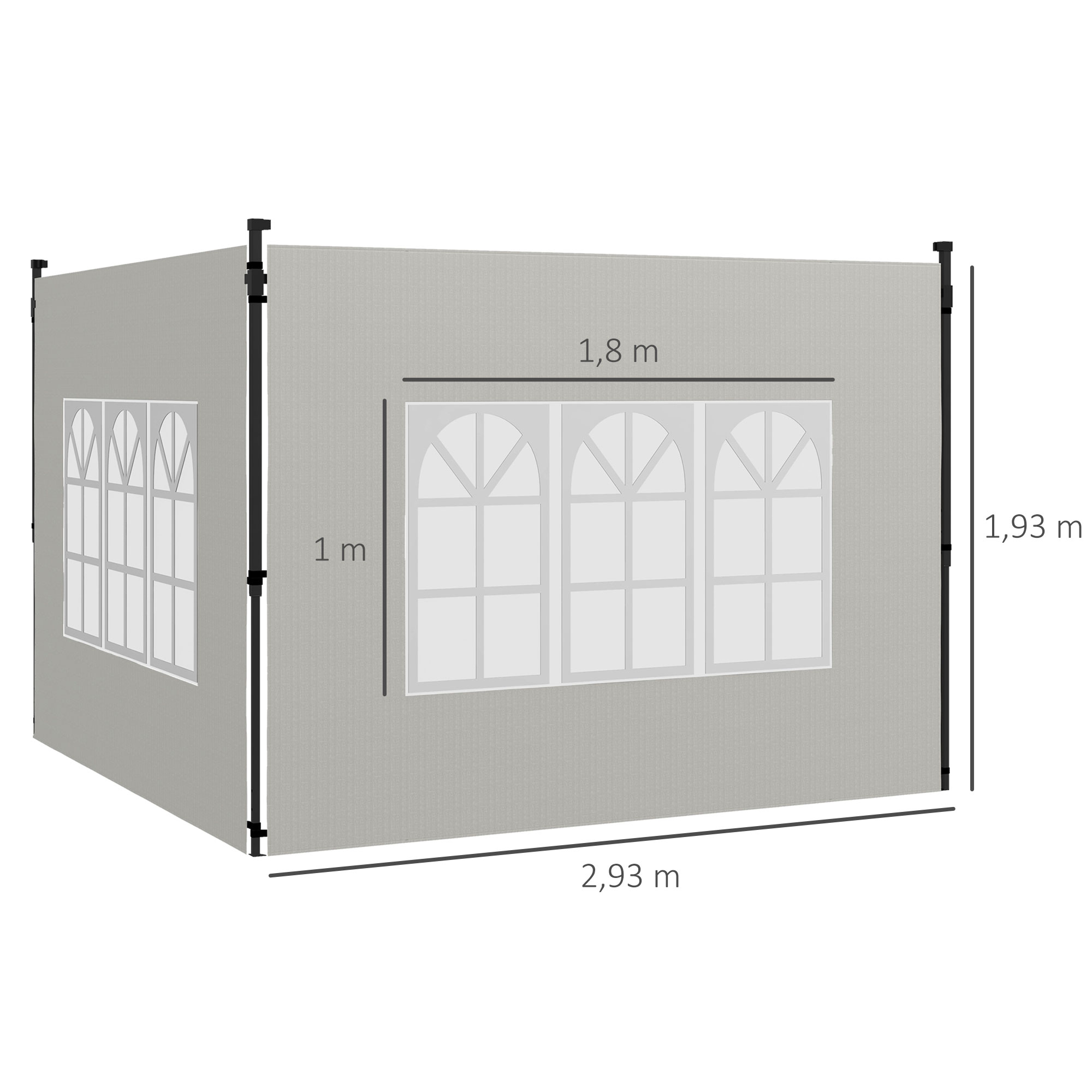 2er Set Seitenwände für Pavillon 3x3 3x6 Wasserdicht Seitenteile mit Fenster Weiß