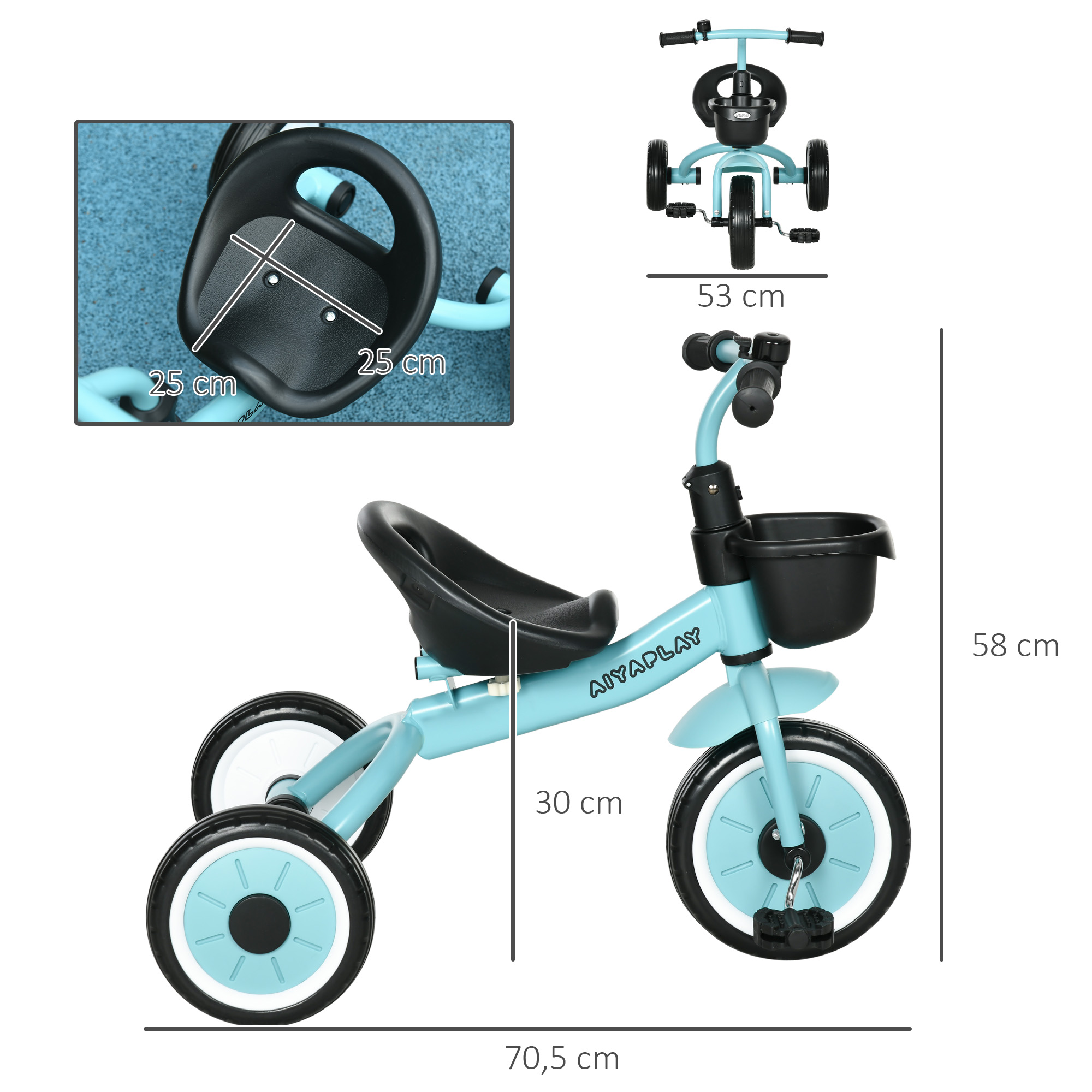 Dreirad für Kinder 2-5 Jahre, höhenverstellbarer Sitz, Klingel, Fahrradkorb, Metallrahmen, blau