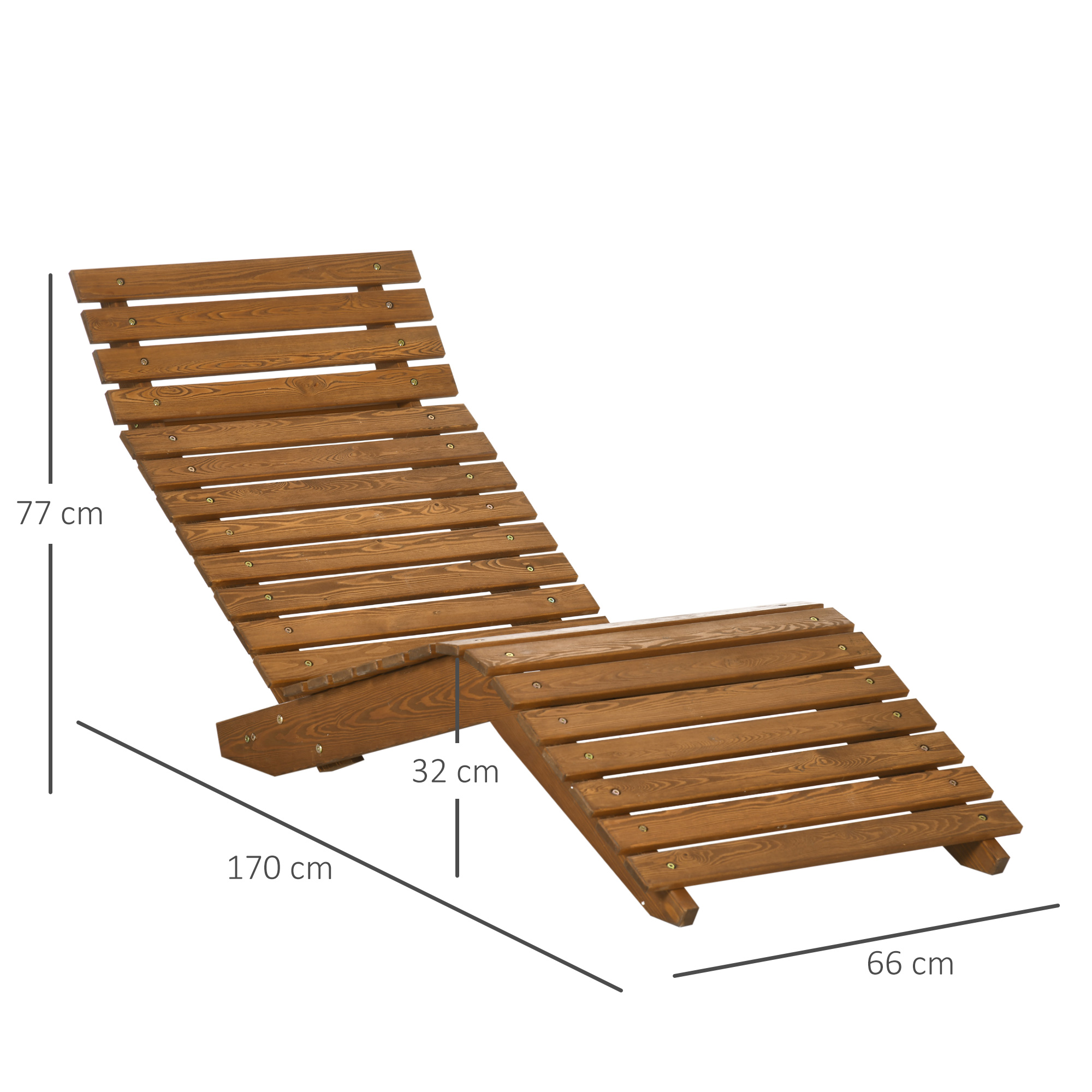 Gartenliege, Sonnenliege, Massivholz, Braun, 66 x 170 x 77 cm