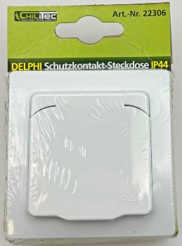 DELPHI Schutzkontakt-Steckdose IP44 / 250V~/ 16A, inkl. Rahmen, UP, weiß